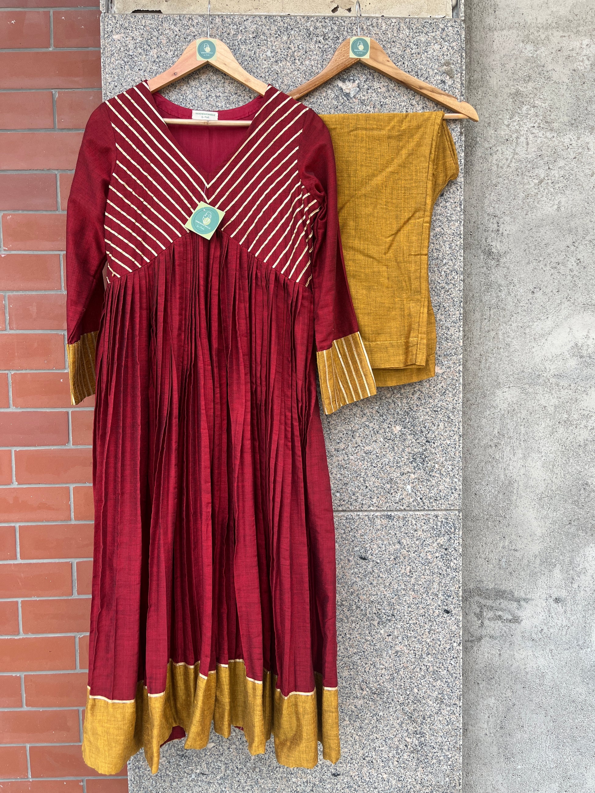 MARRON AND MUSTRAD ANARKALI SUIT SET FOR WOMEN - handmadeaholicmishka