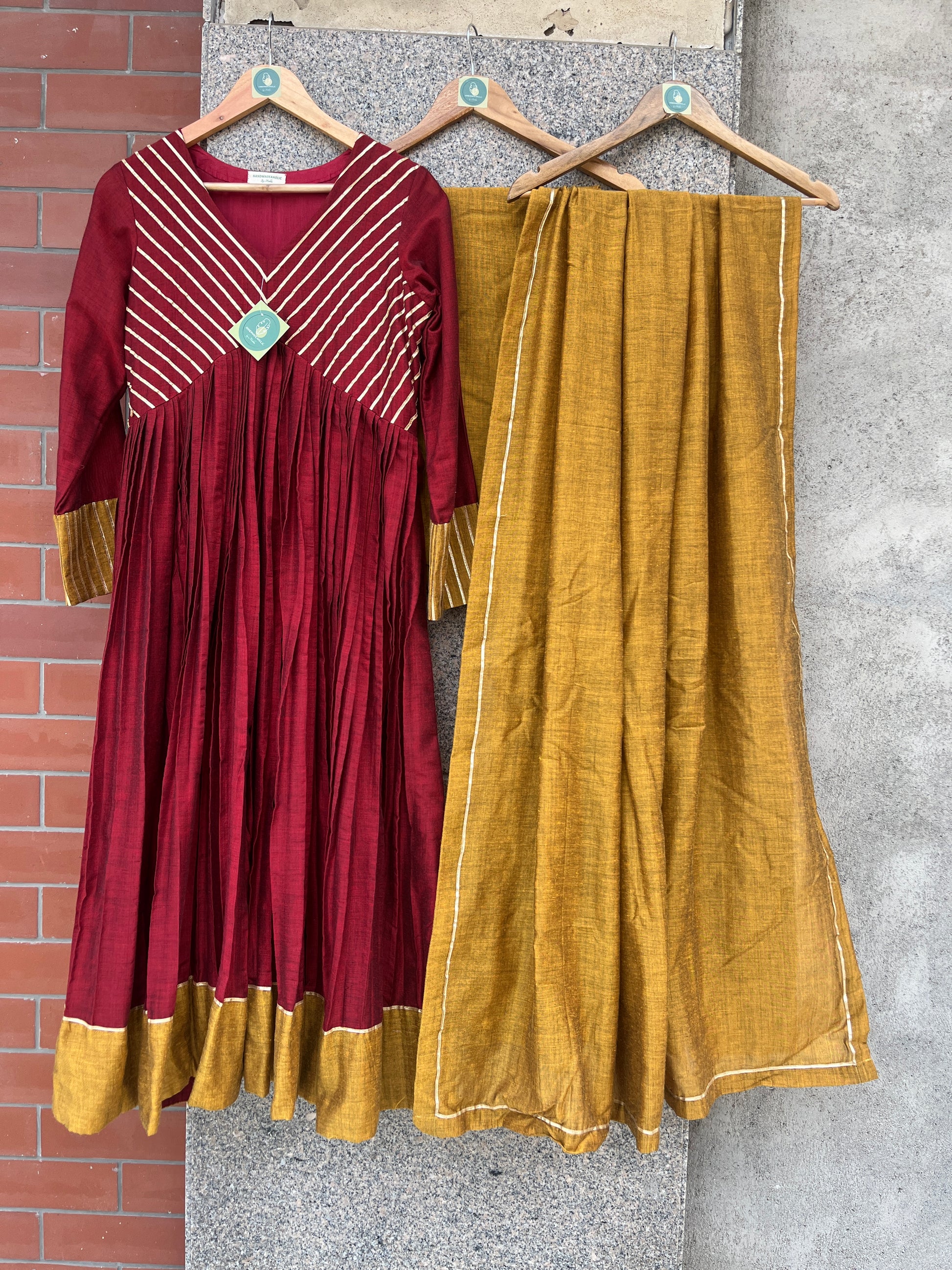 MARRON AND MUSTRAD ANARKALI SUIT SET FOR WOMEN - handmadeaholicmishka