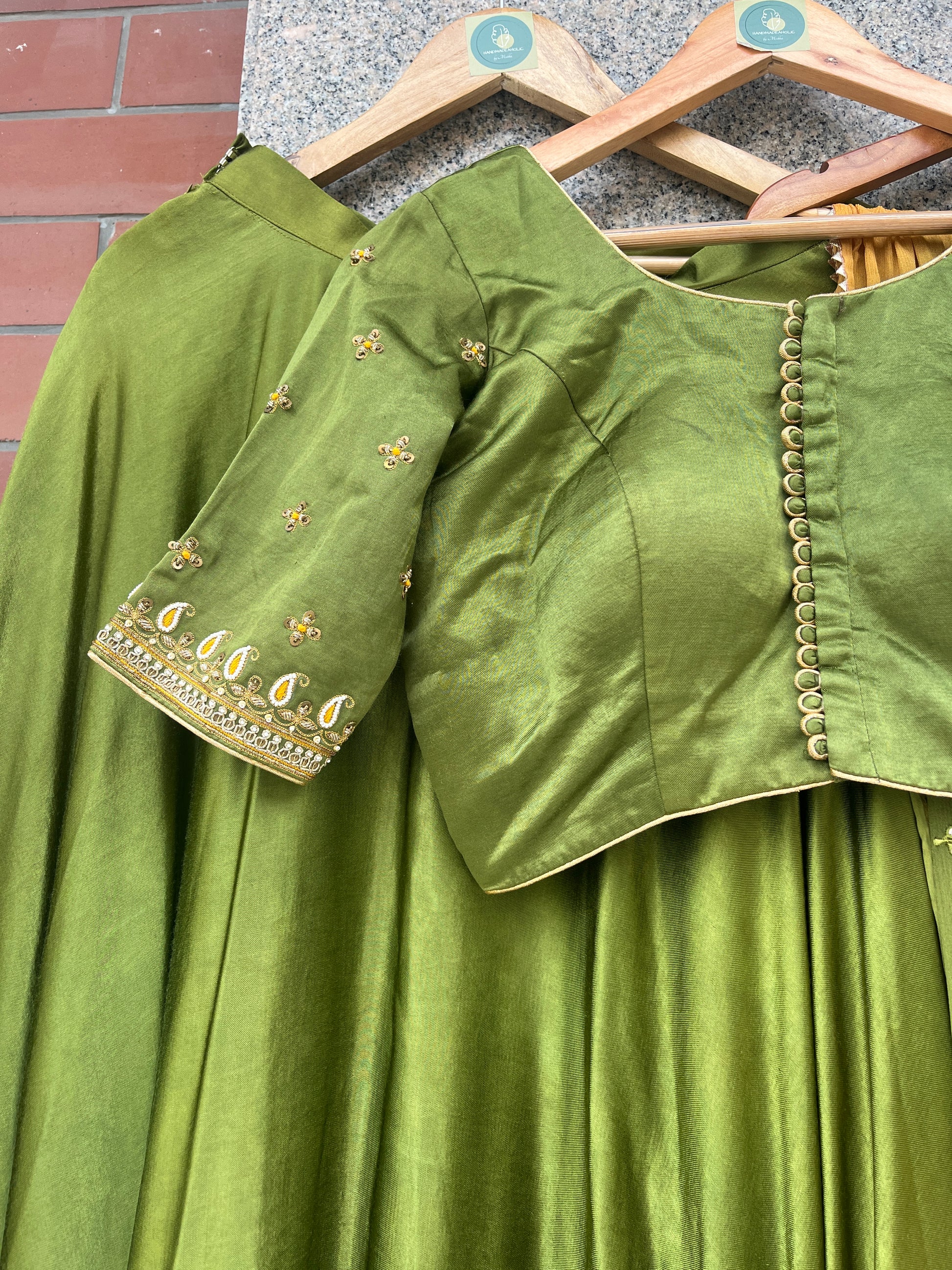 MAHENDI GREEN AND YELLOW GAJI SILK CHANIYA CHOLI - handmadeaholicmishka