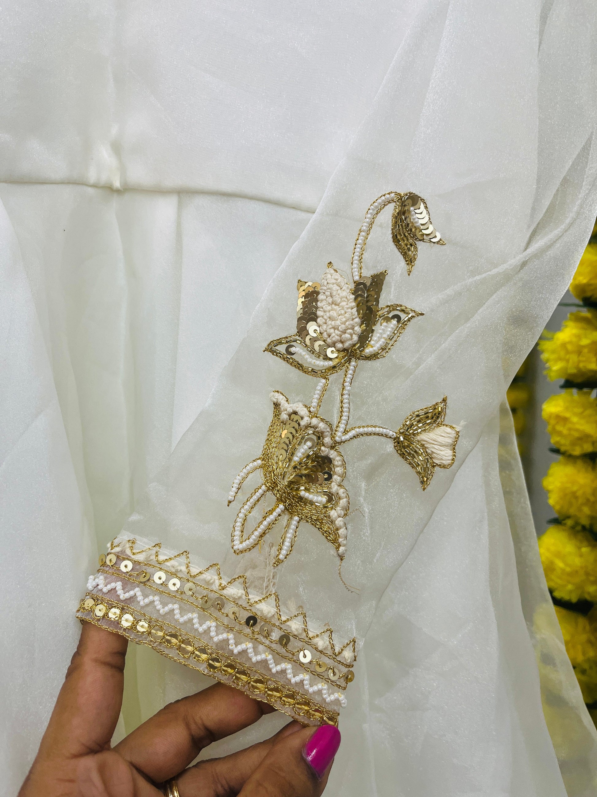 WHITE ORGANZA SILK FULL SLEEVE DRESS HANDMADEAHOLIC BY MISHKA