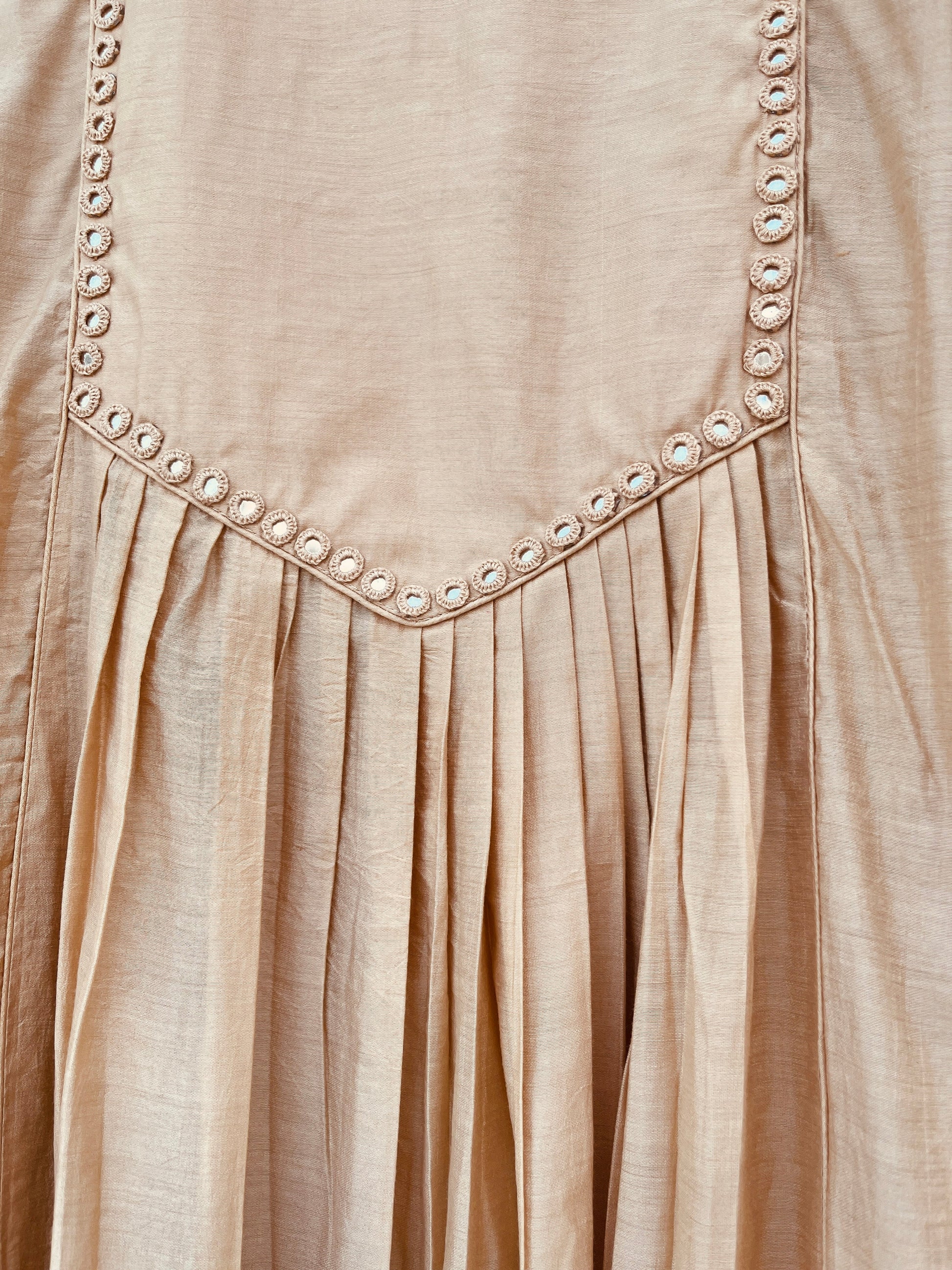BEIGE COLOR MIRROR WORK CHANDERI SILK DRESS WITH PANT HANDMADEAHOLIC BY MISHKA