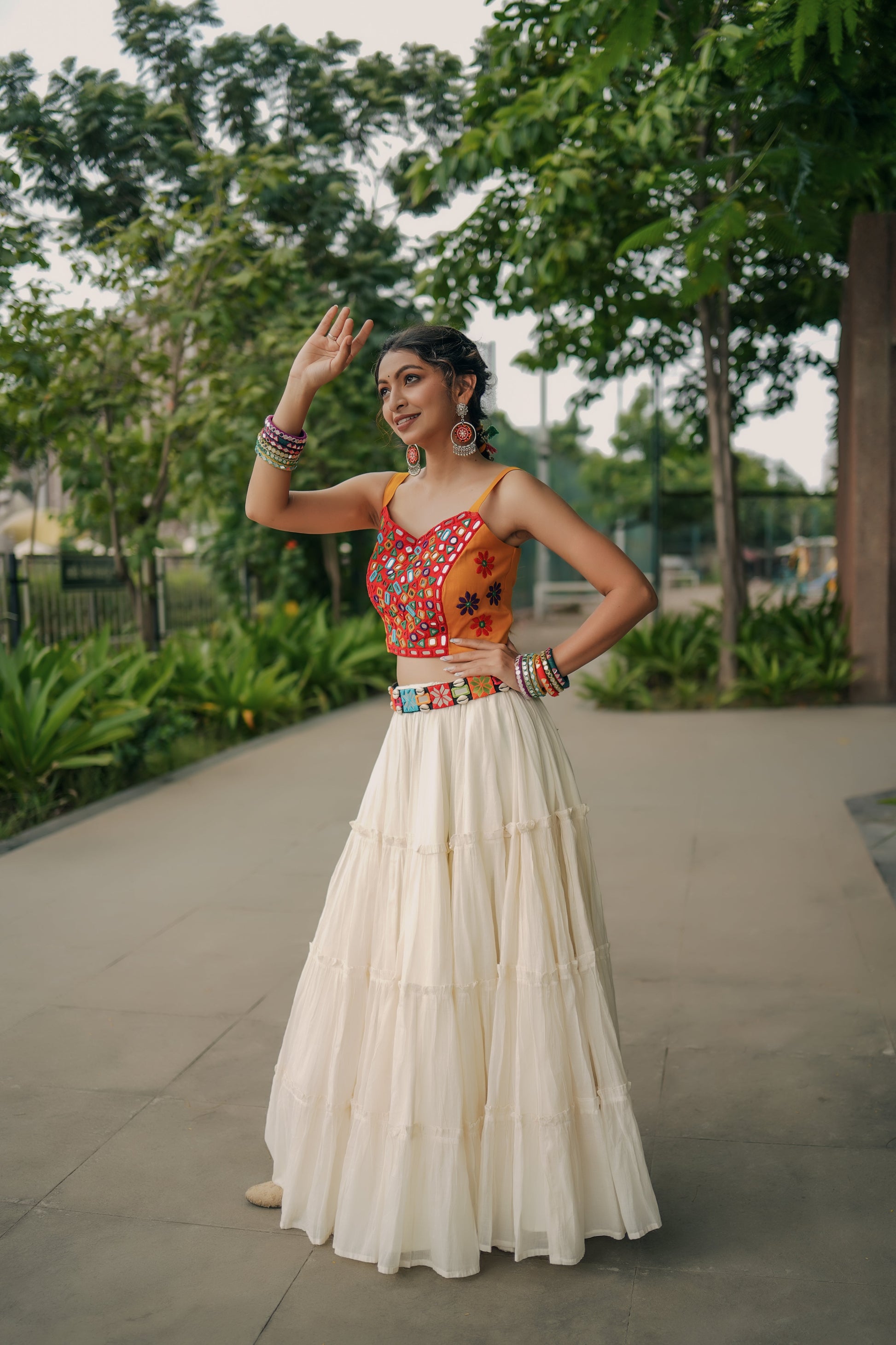 OFF WHITE & YELLOW MULMUL CHANIYA CHOLI HANDMADEAHOLIC BY MISHKA