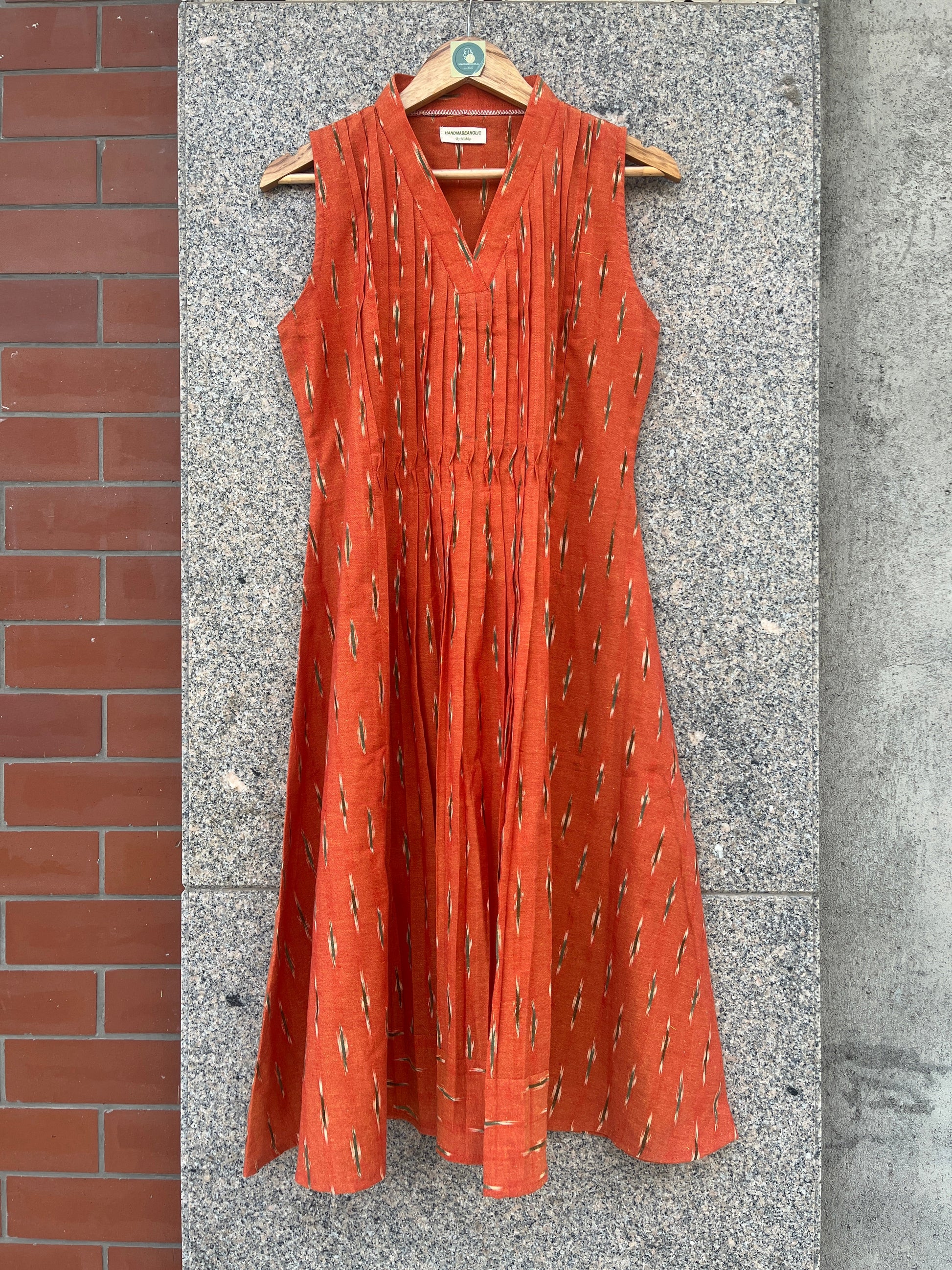 ORANGE IKAT COTTON A-LINE DRESS HANDMADEAHOLIC BY MISHKA