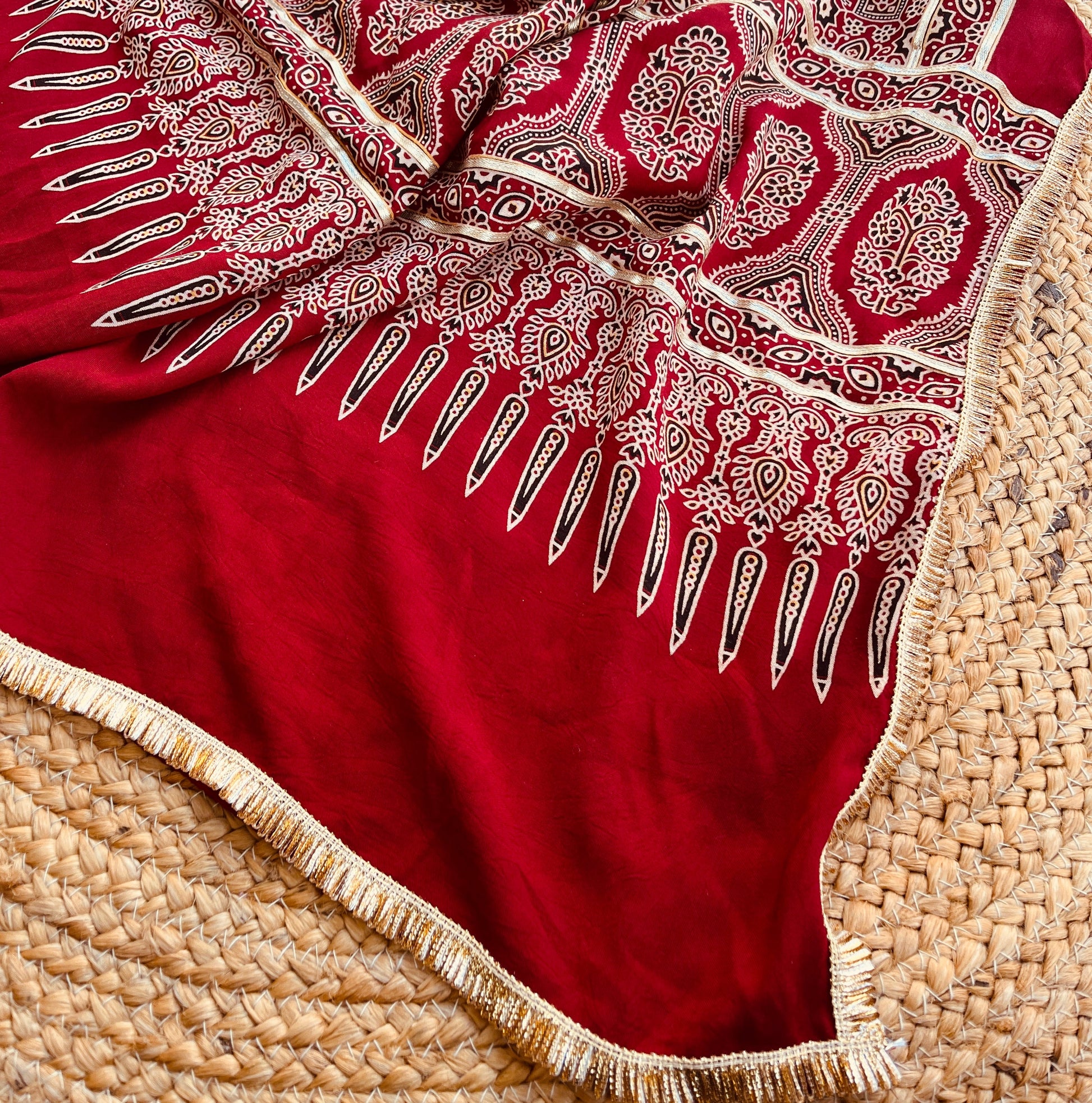 RED AJRAKH DUPATTA HANDMADEAHOLIC BY MISHKA