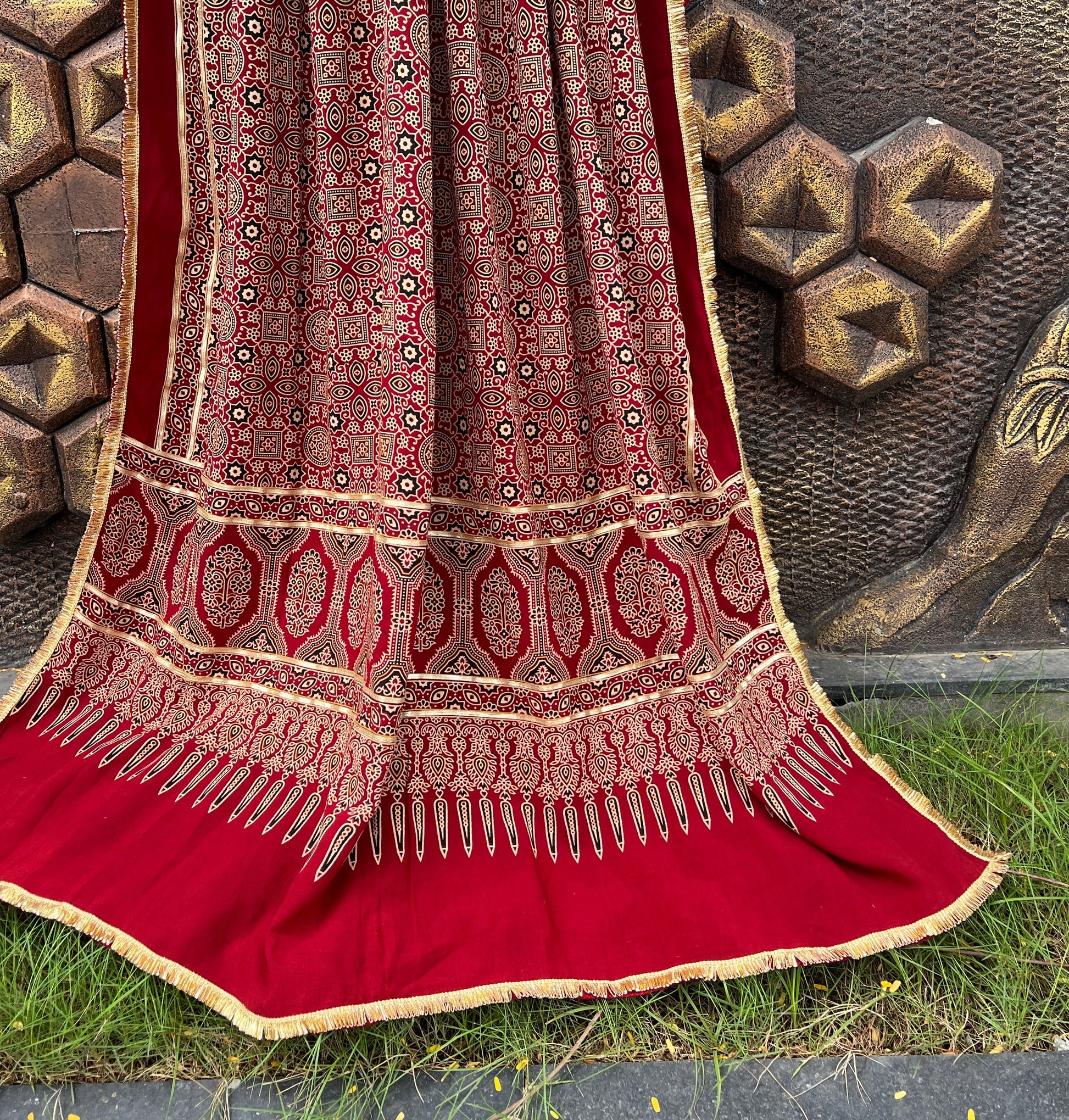 RED AJRAKH DUPATTA HANDMADEAHOLIC BY MISHKA