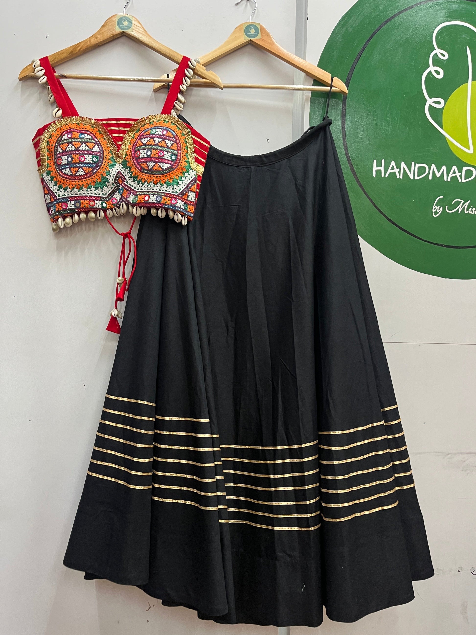 BLACK AND RED, GREEN BANDHANI CHANIYA CHOLI HANDMADEAHOLIC BY MISHKA