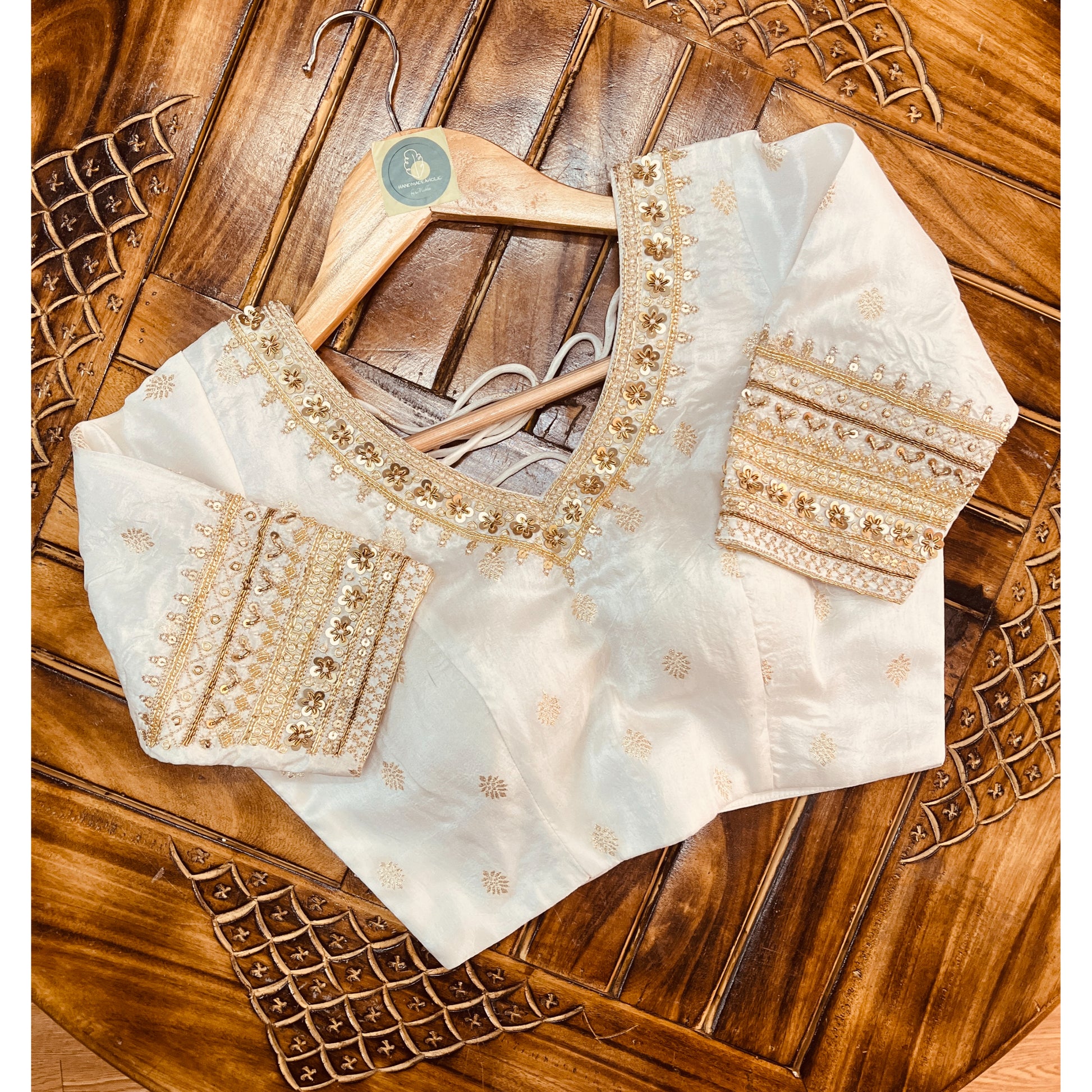 BANARASI HANDWORK 0FF WHITE BLOUSE