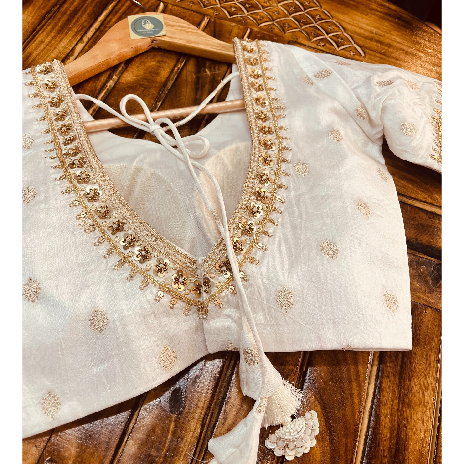 BANARASI HANDWORK 0FF WHITE BLOUSE