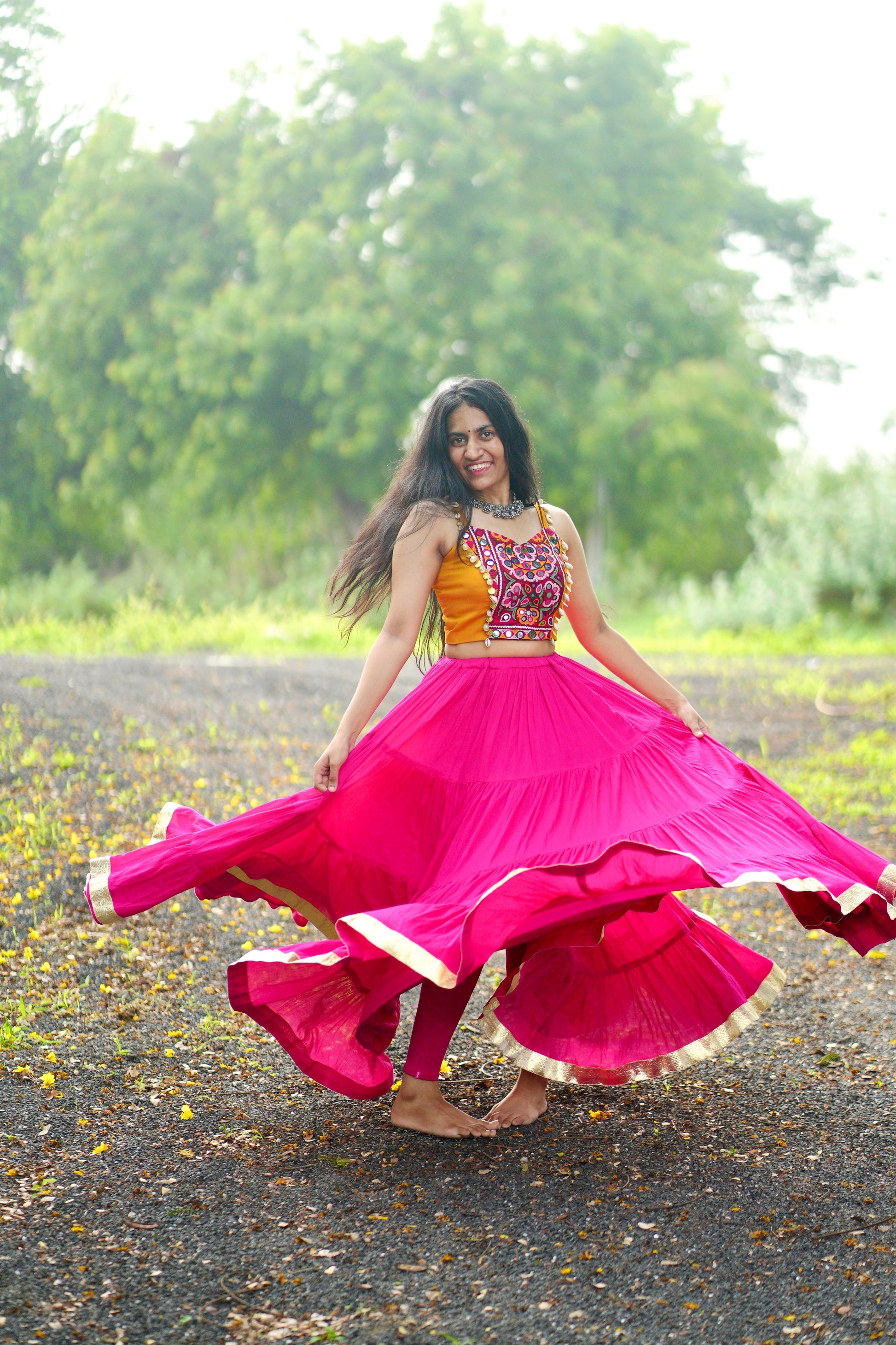 RANI PINK AND MUSTARD CHANIYA CHOLI HANDMADEAHOLIC BY MISHKA