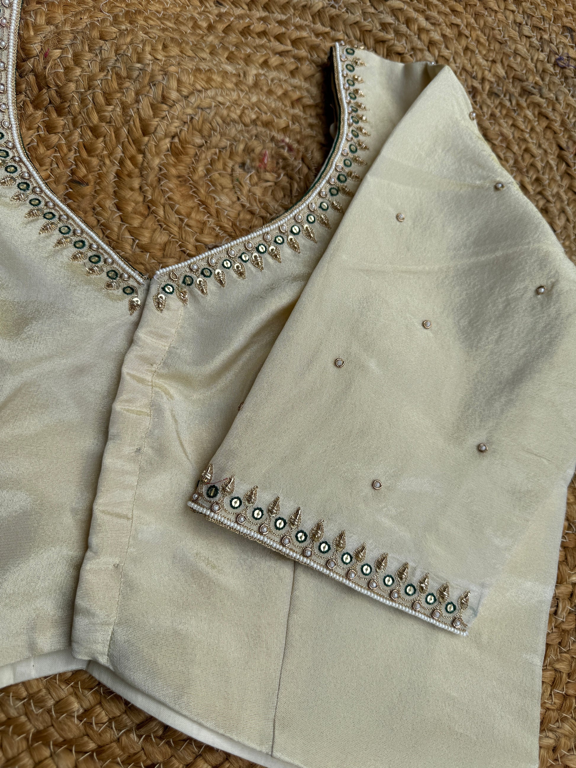GOLDEN SIMMER TISSUE SILK HANDWORK  BLOUSE HANDMADEAHOLIC BY MISHKA