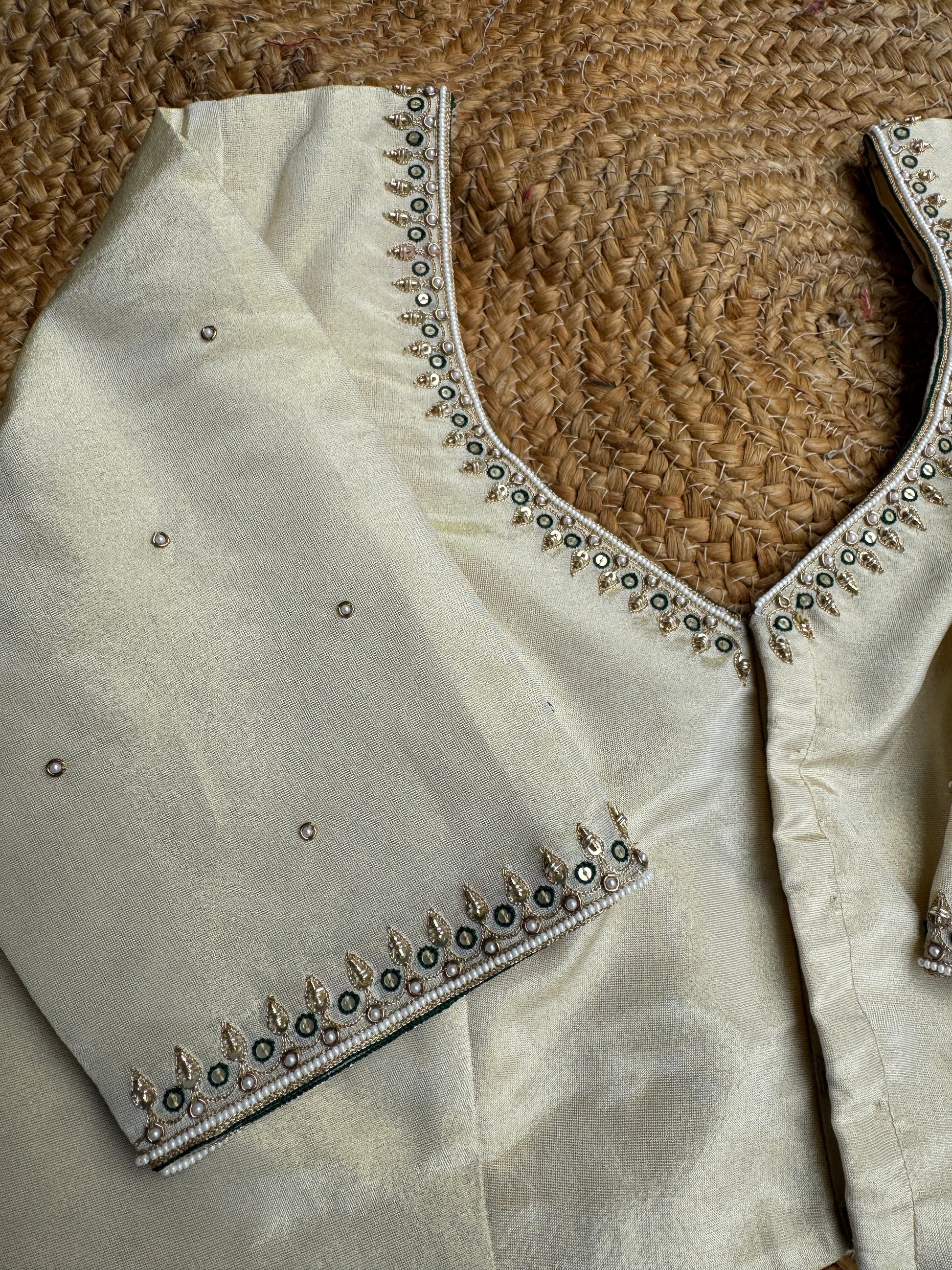 GOLDEN SIMMER TISSUE SILK HANDWORK  BLOUSE HANDMADEAHOLIC BY MISHKA