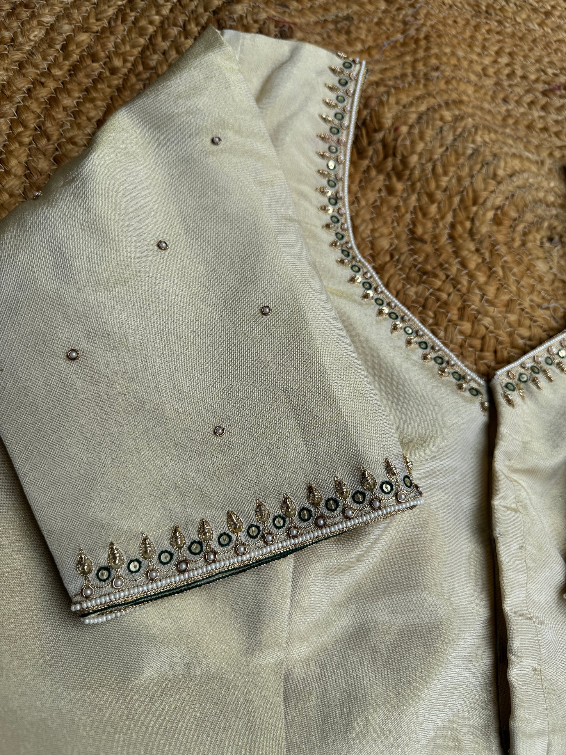 GOLDEN SIMMER TISSUE SILK HANDWORK  BLOUSE HANDMADEAHOLIC BY MISHKA