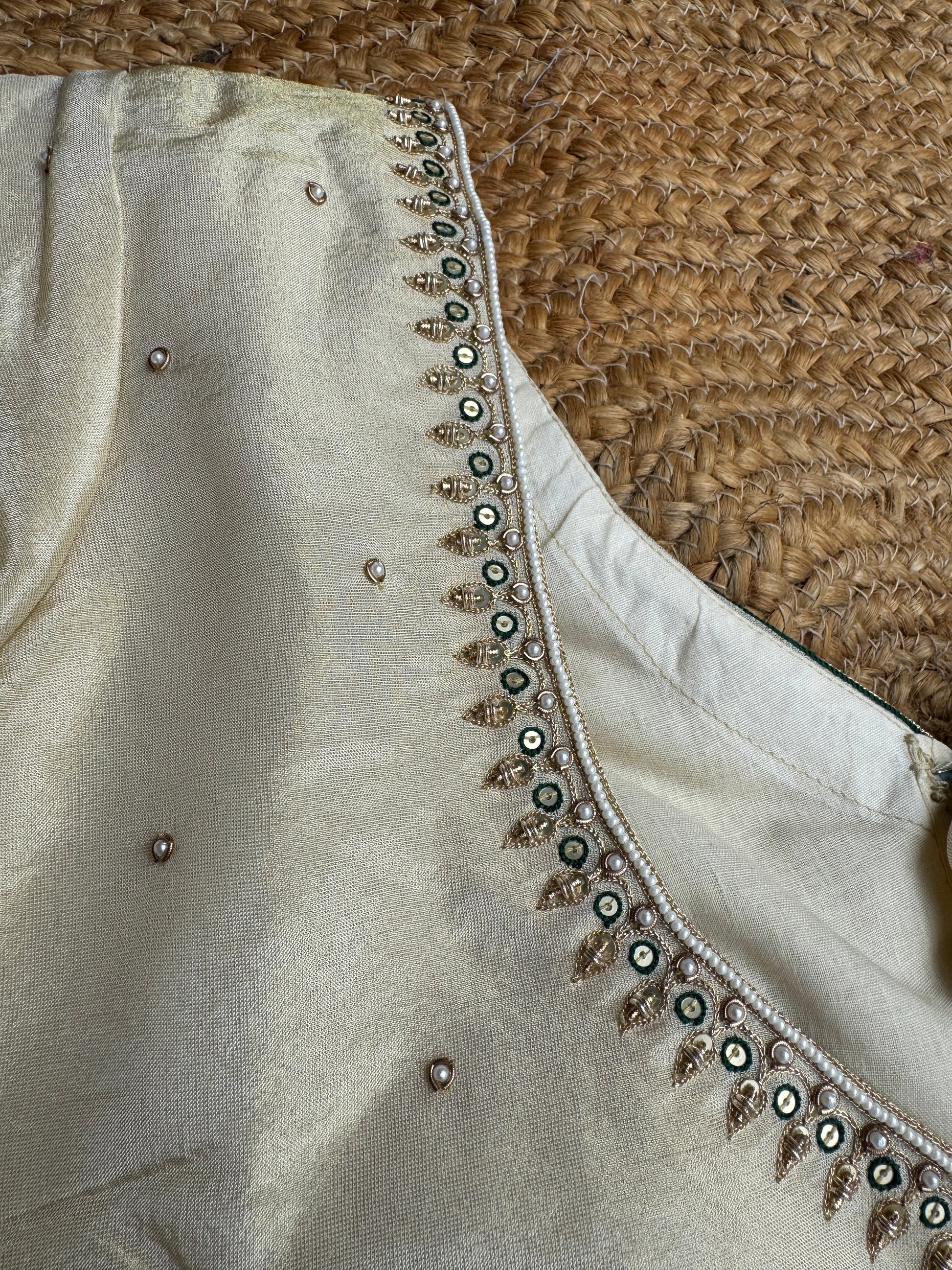 GOLDEN SIMMER TISSUE SILK HANDWORK  BLOUSE HANDMADEAHOLIC BY MISHKA