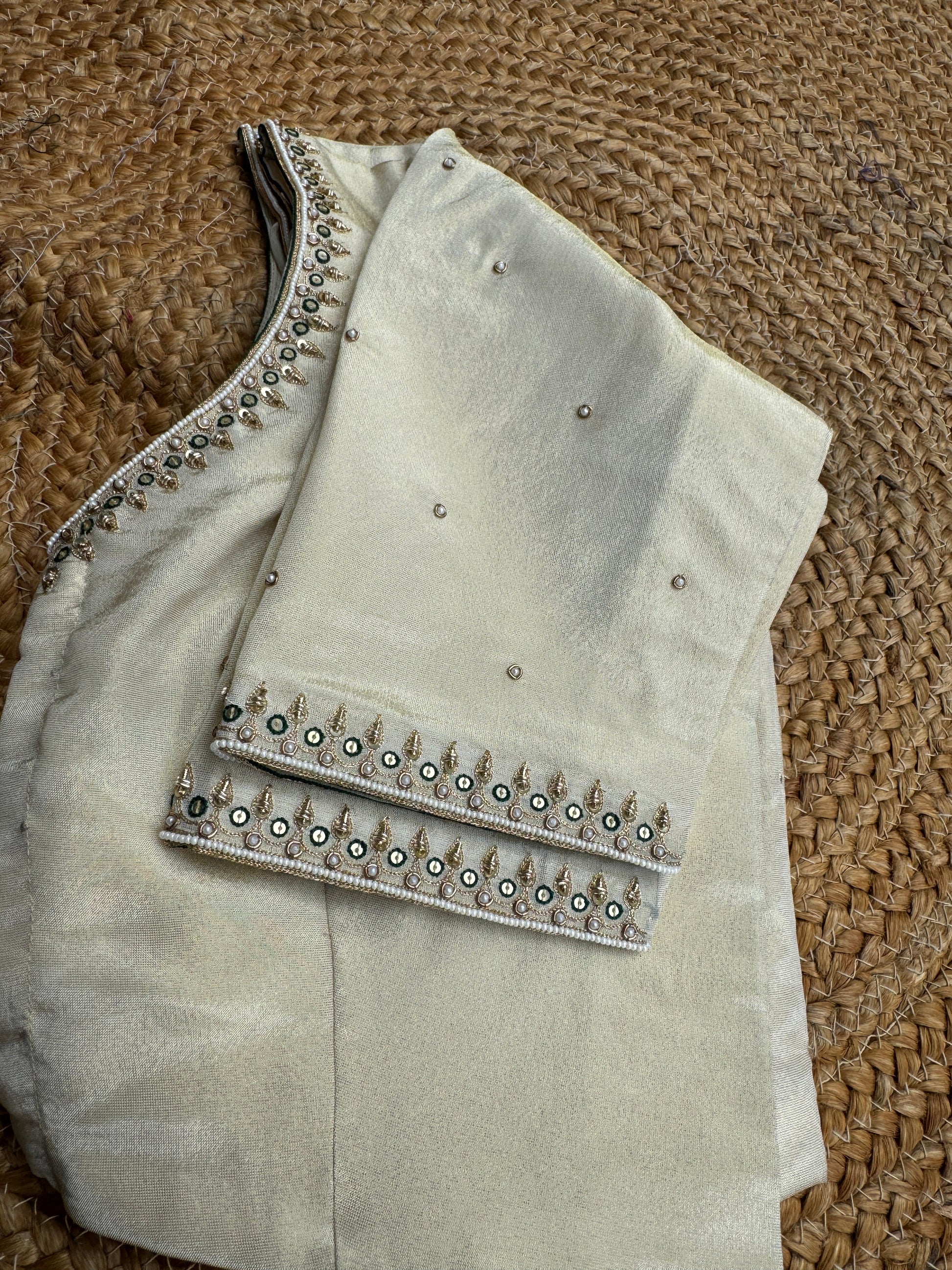 GOLDEN SIMMER TISSUE SILK HANDWORK  BLOUSE HANDMADEAHOLIC BY MISHKA