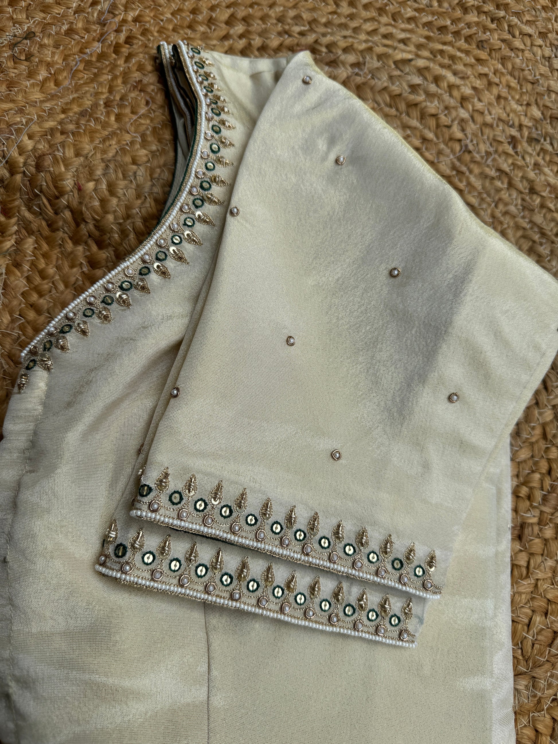 GOLDEN SIMMER TISSUE SILK HANDWORK  BLOUSE HANDMADEAHOLIC BY MISHKA