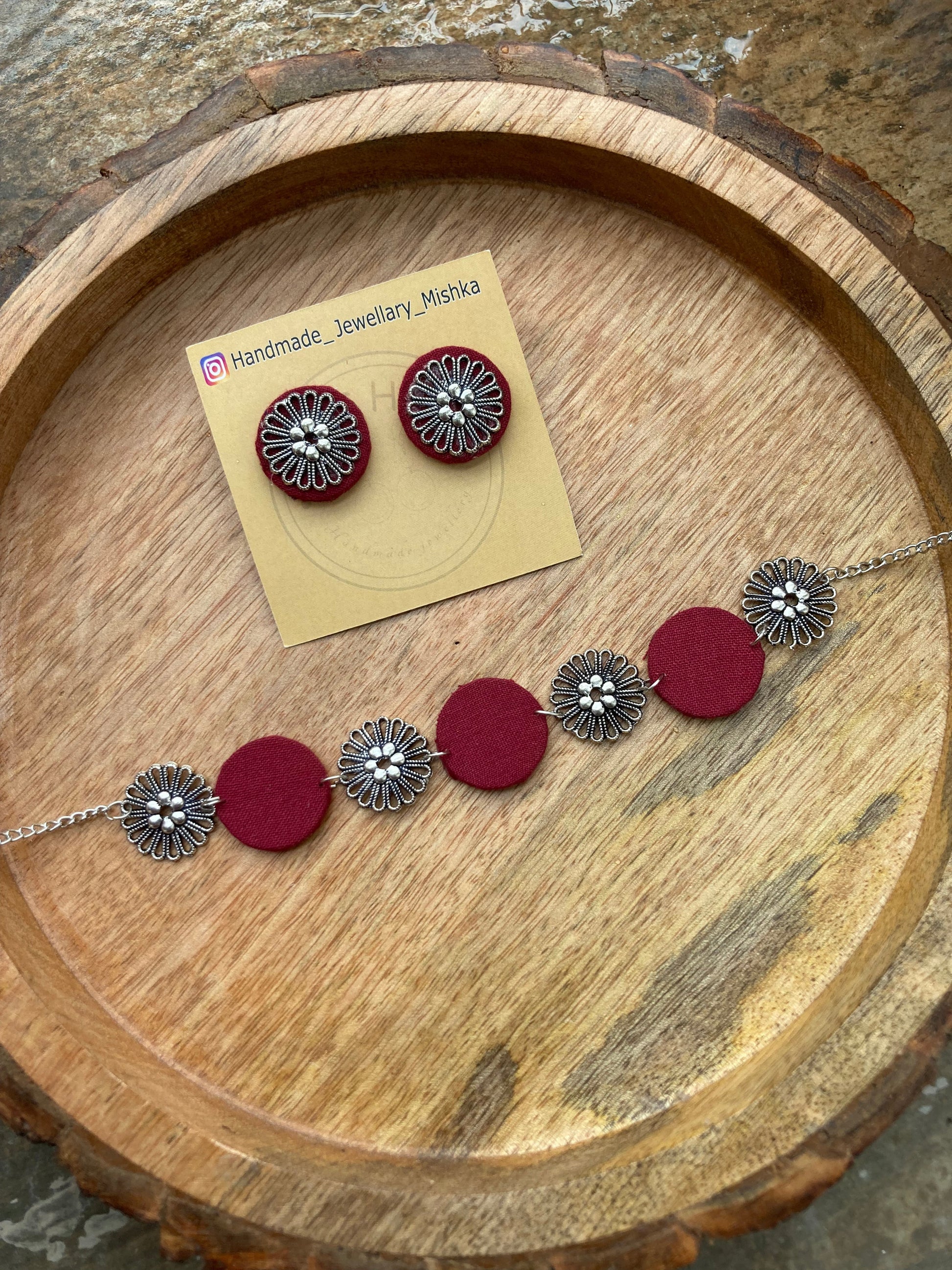 MAROON SILVER CHOKAR HANDMADEAHOLIC BY MISHKA