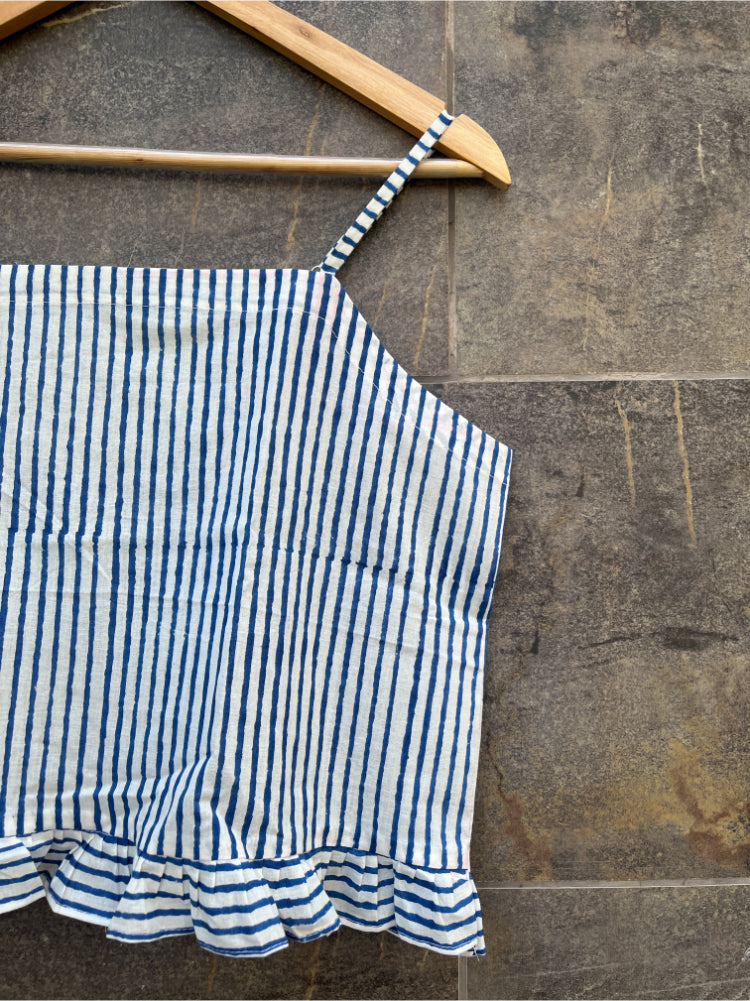 BLUE HANDBLOCK STRIPE CAMI TOP HANDMADEAHOLIC BY MISHKA