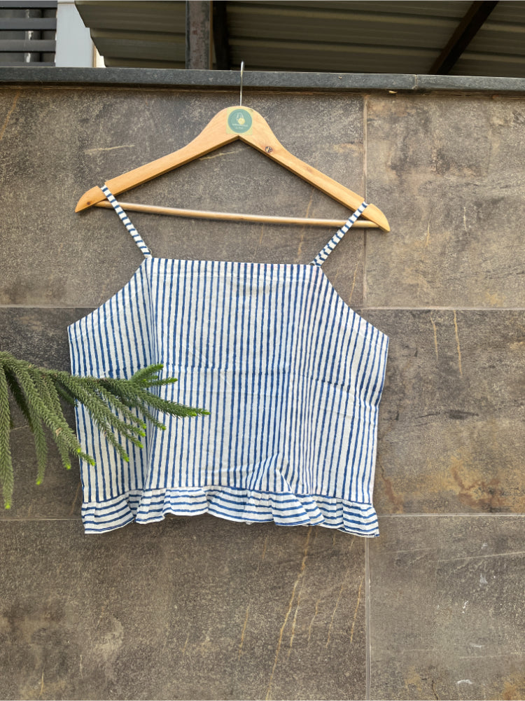 BLUE HANDBLOCK STRIPE CAMI TOP HANDMADEAHOLIC BY MISHKA