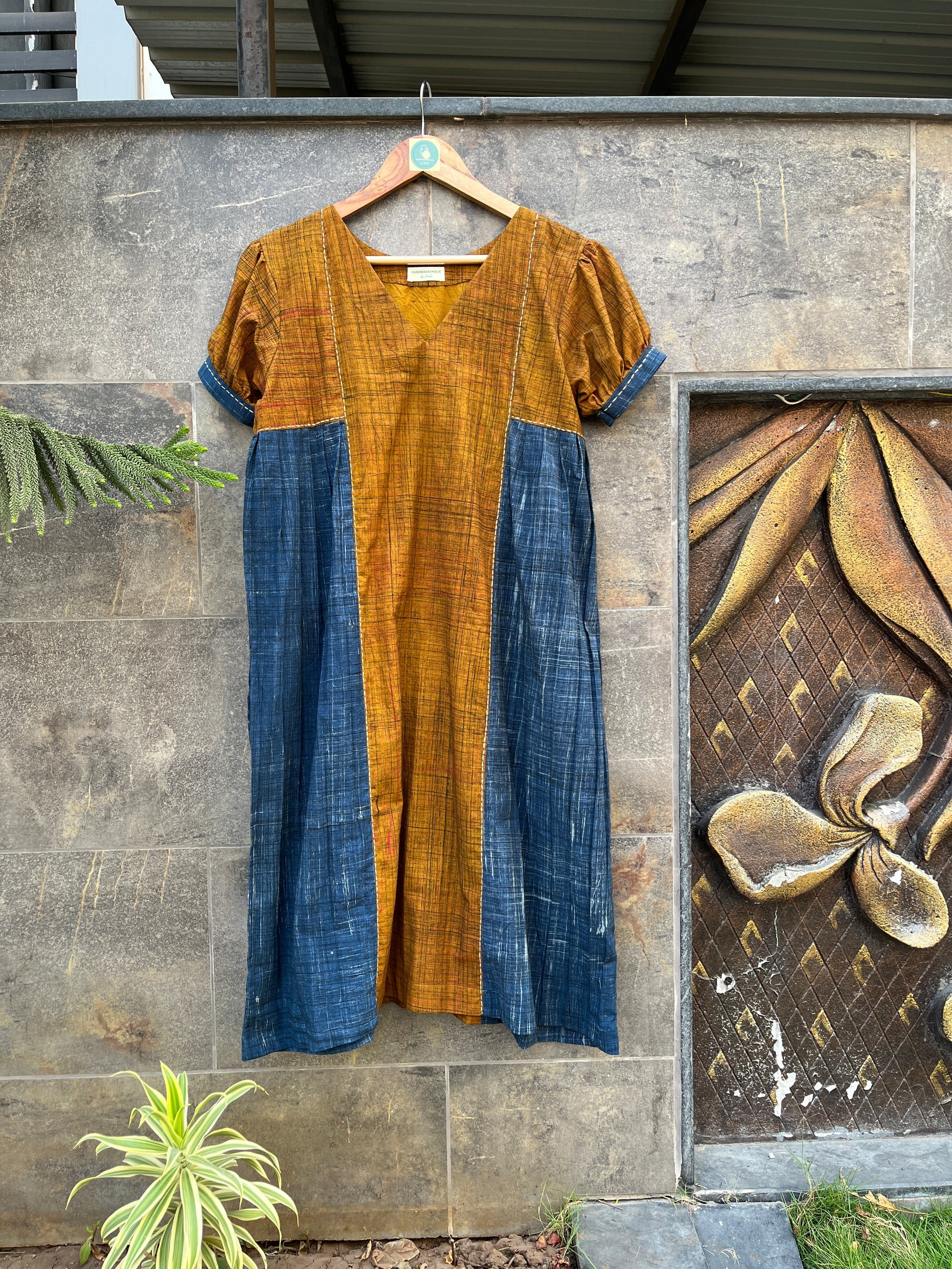 MUSTARD & BLUE BRUSH PRINT KURTIES HANDMADEAHOLIC BY MISHKA