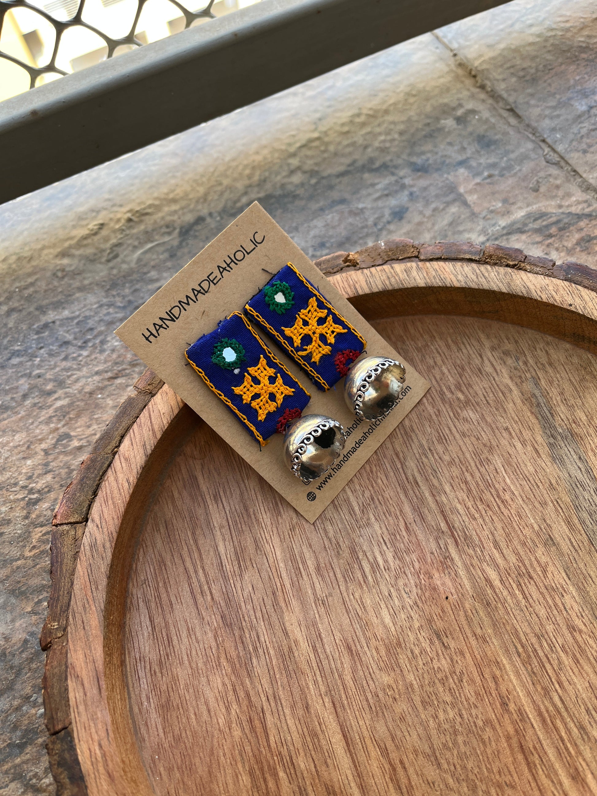 BLUE RECTANGLE BOHO EARRINGS HANDMADEAHOLIC BY MISHKA