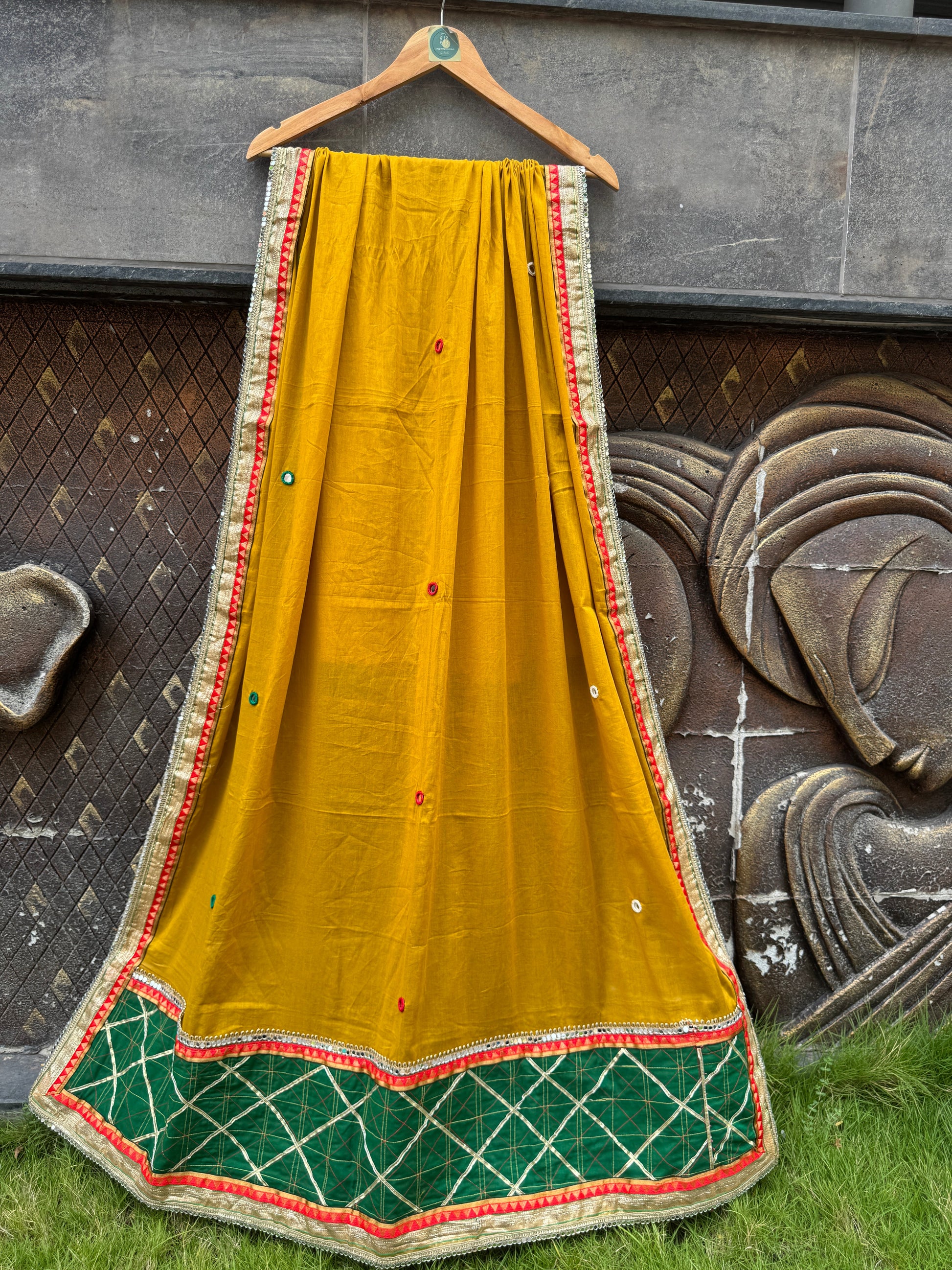 Elegant Mustard Varajana Mulmul Cotton Dupatta HANDMADEAHOLIC BY MISHKA