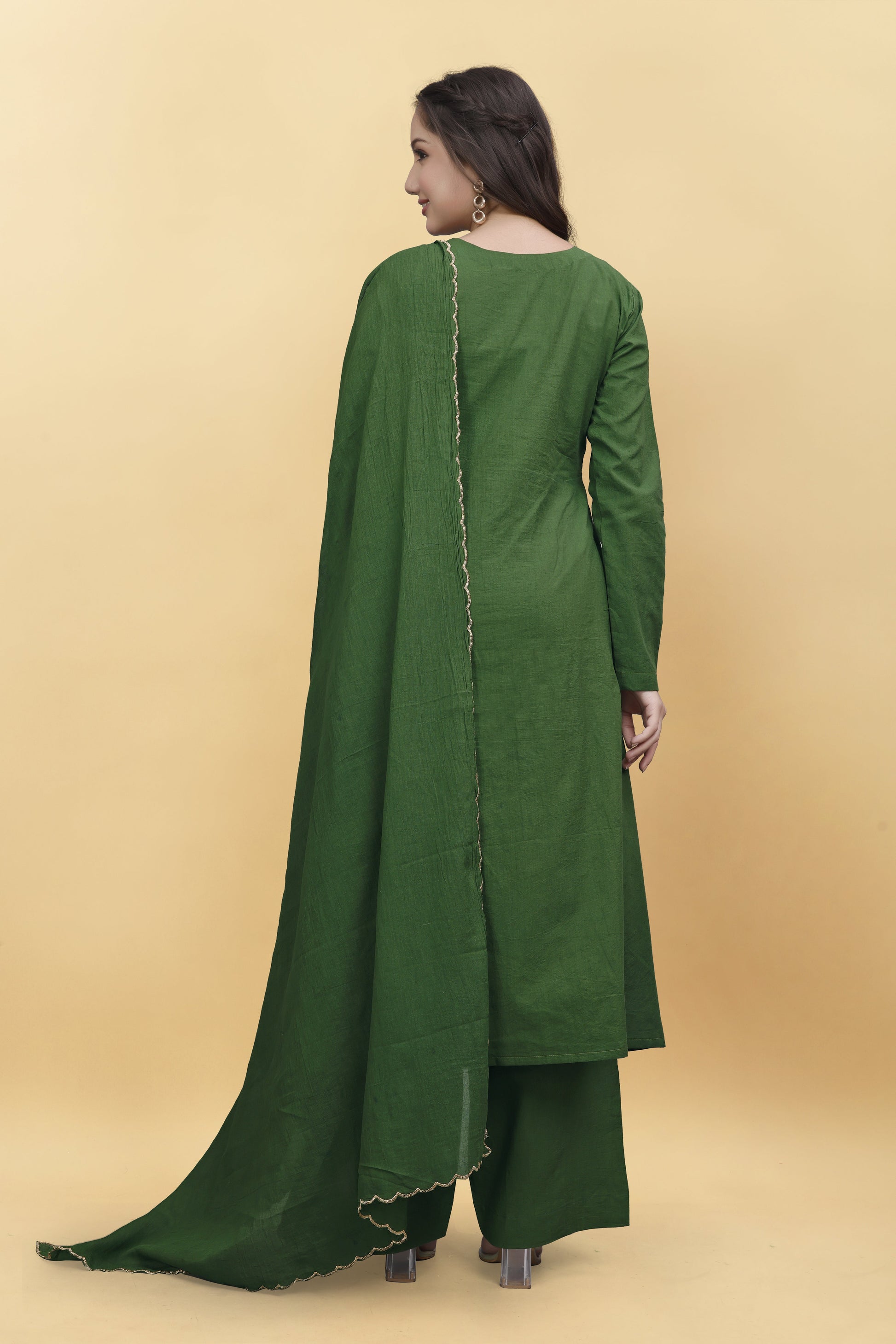 GREEN  MULMUL COTTON KURTA SET ( SET OF 3 ) HANDMADEAHOLIC BY MISHKA