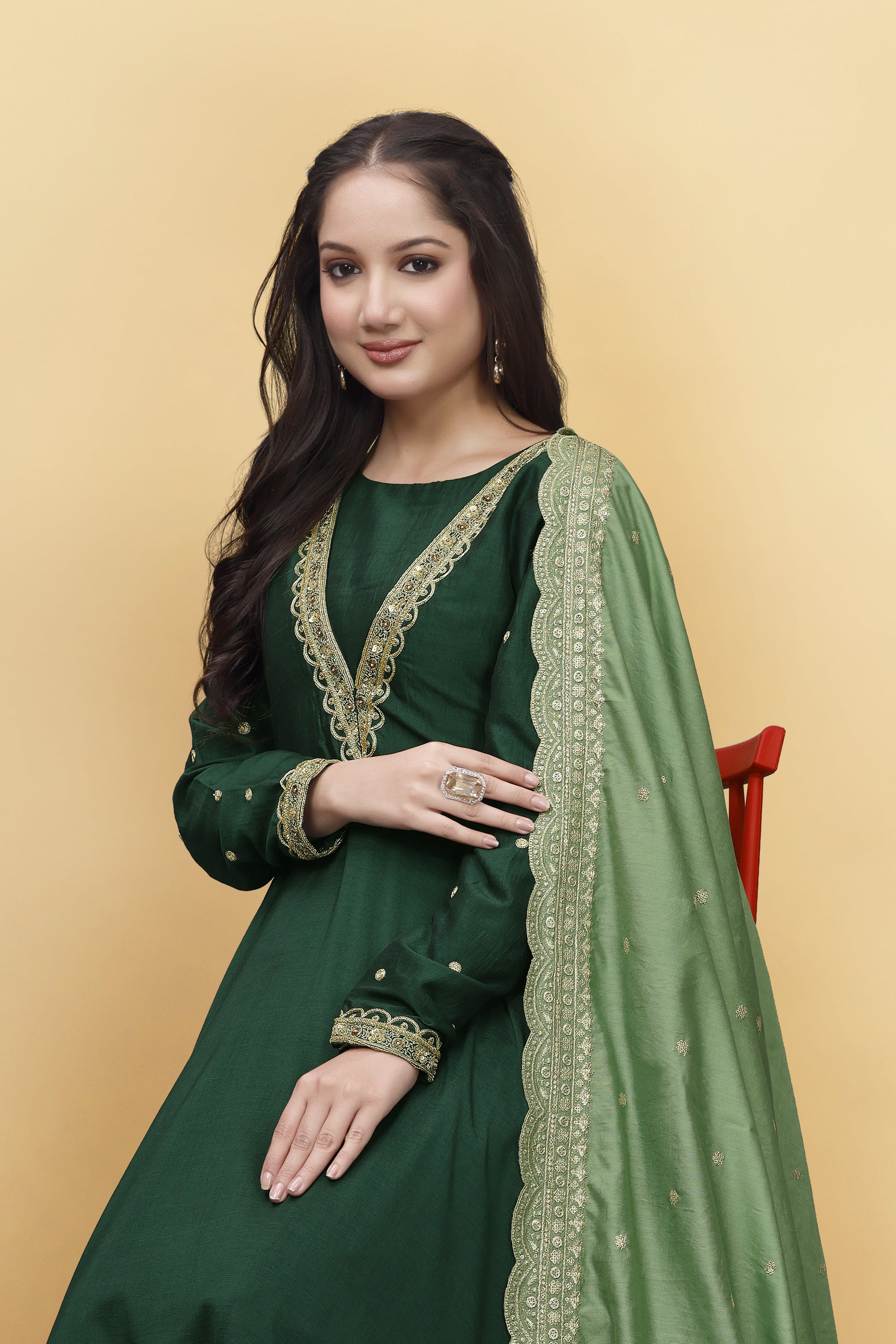GREEN SILK ANARKALI HANDWORK SUIT HANDMADEAHOLIC BY MISHKA
