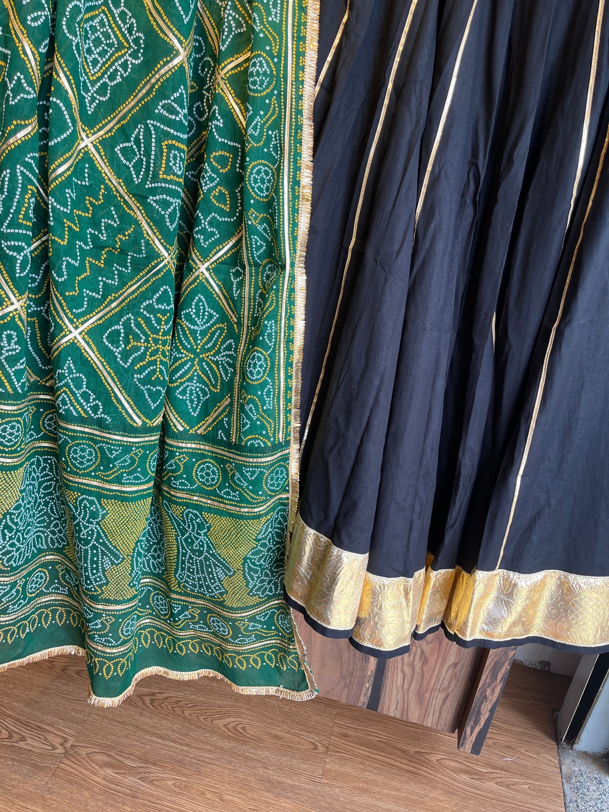 GREEN BANDHANI WITH BLACK CHANIYA CHOLI HANDMADEAHOLIC BY MISHKA