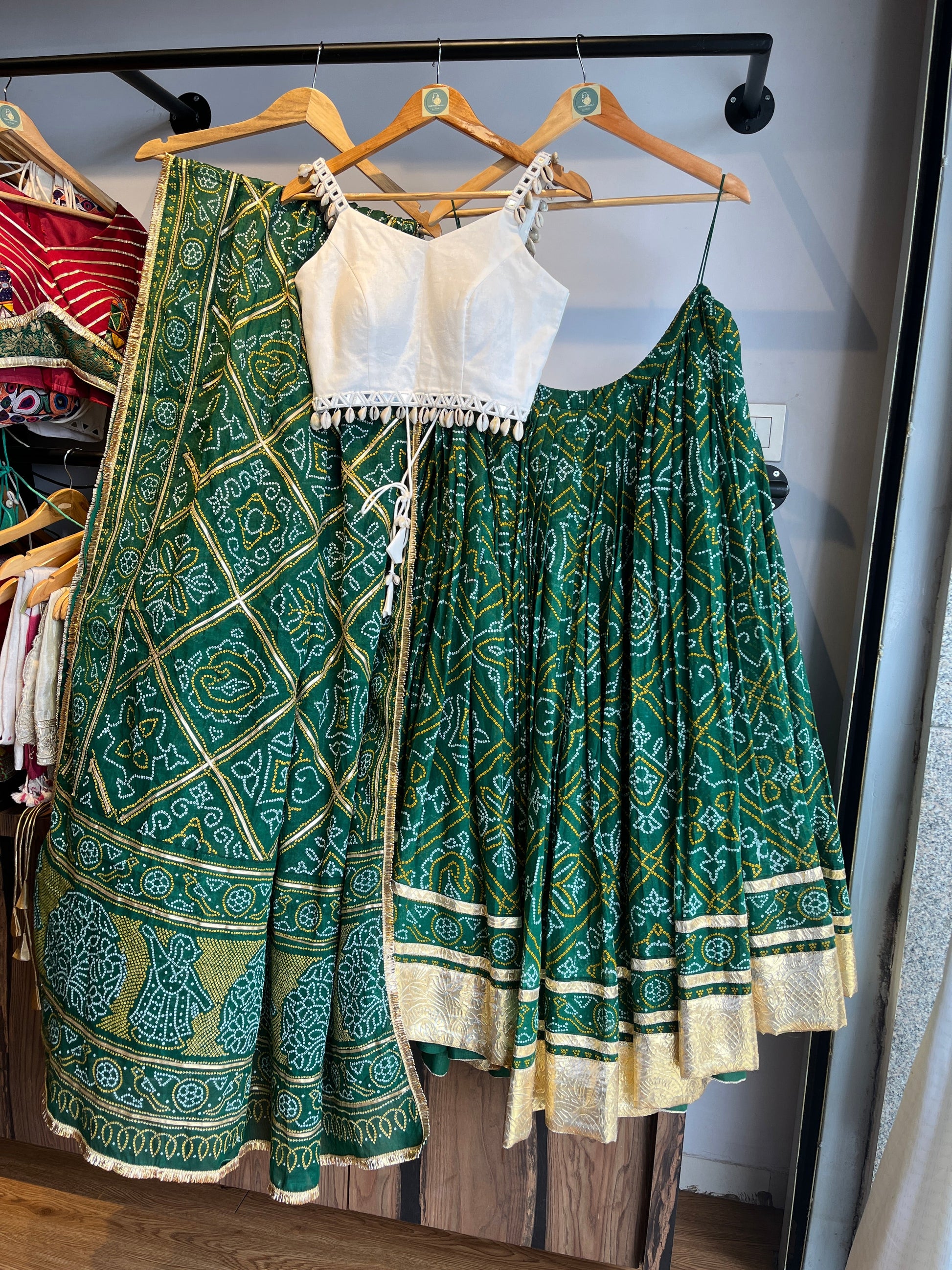 GREEN BANDHANI CHANIYA CHOLI HANDMADEAHOLIC BY MISHKA