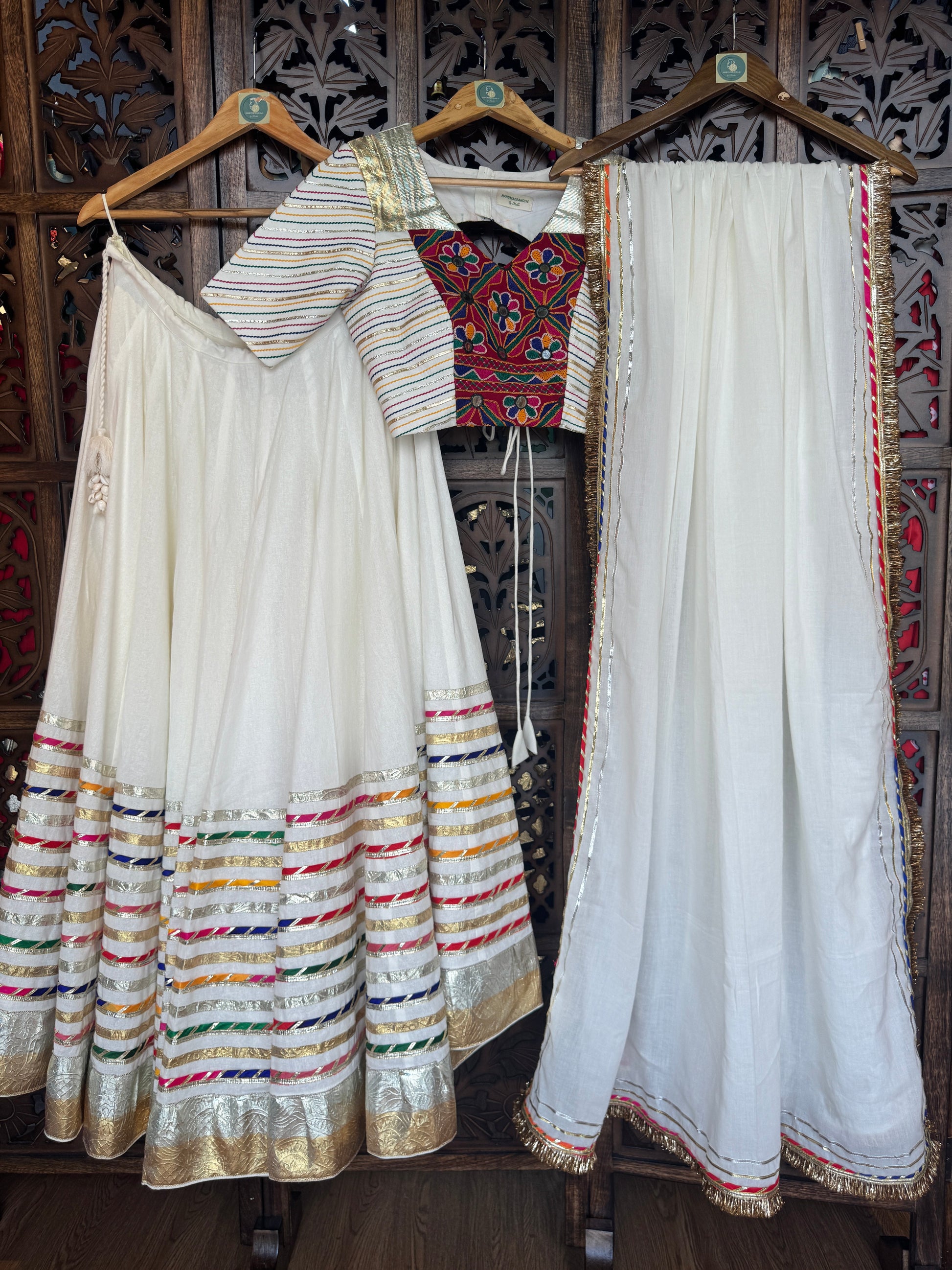 OFF WHITE MULTI GOTTA CHANIYA CHOLI RAAS'25 HANDMADEAHOLIC BY MISHKA