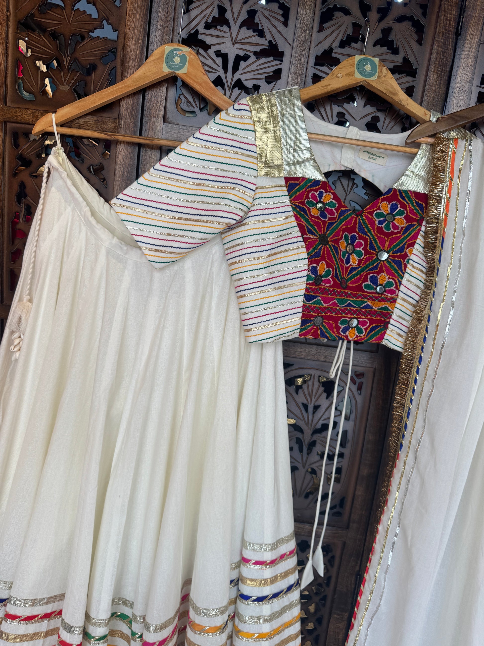 OFF WHITE MULTI GOTTA CHANIYA CHOLI RAAS'25 HANDMADEAHOLIC BY MISHKA