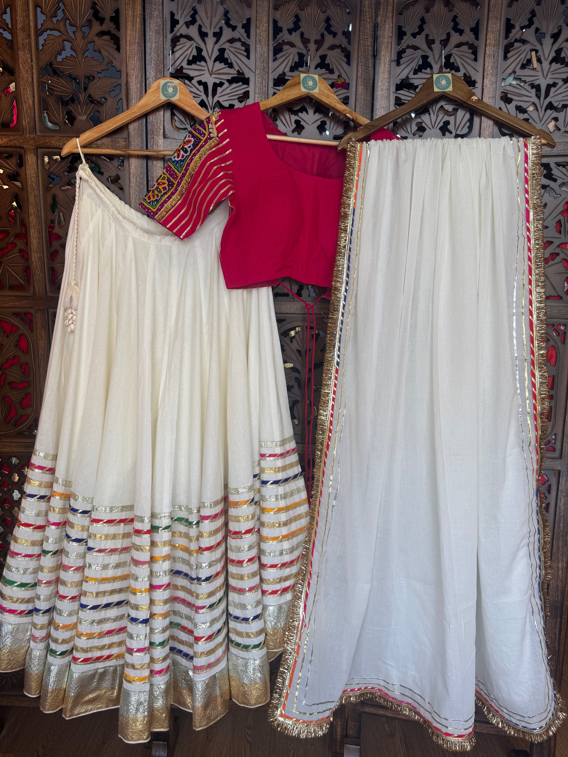 OFF WHITE MULTI GOTTA WITH PINK CHANIYA CHOLI RAAS'25