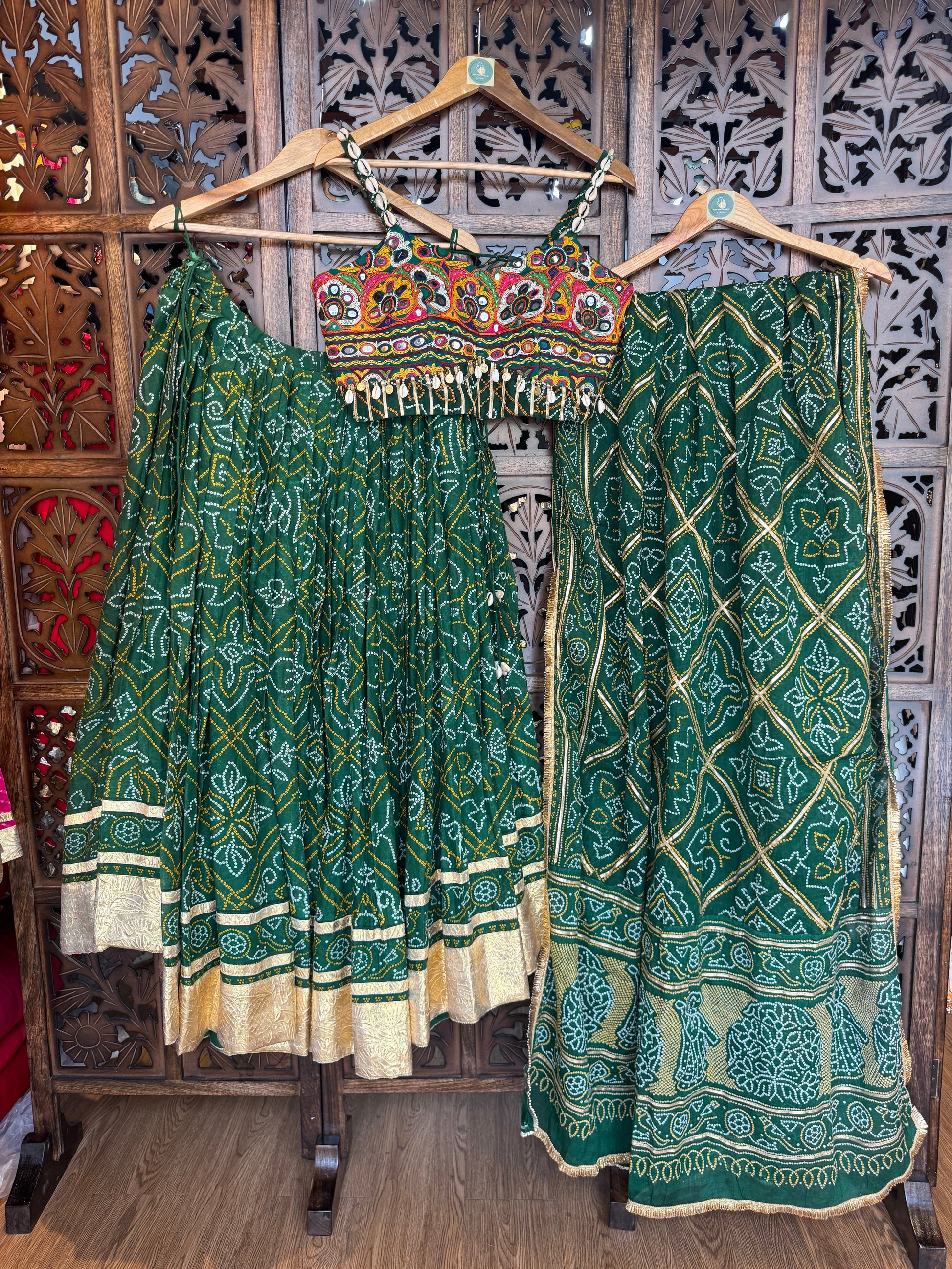 GREEN BANDHANI CHANIYA CHOLI RAAS'25 HANDMADEAHOLIC BY MISHKA
