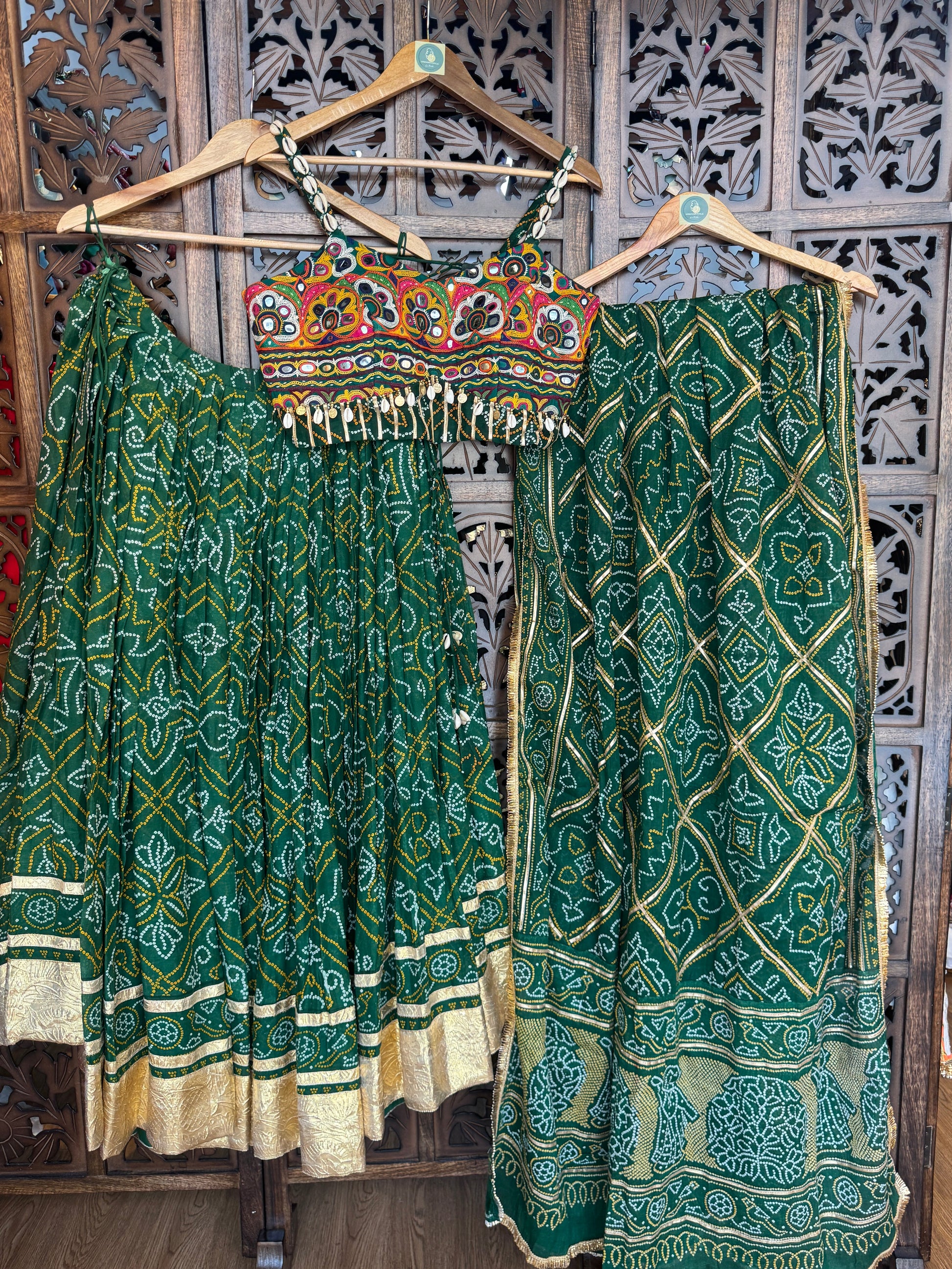GREEN BANDHANI CHANIYA CHOLI RAAS'25 HANDMADEAHOLIC BY MISHKA