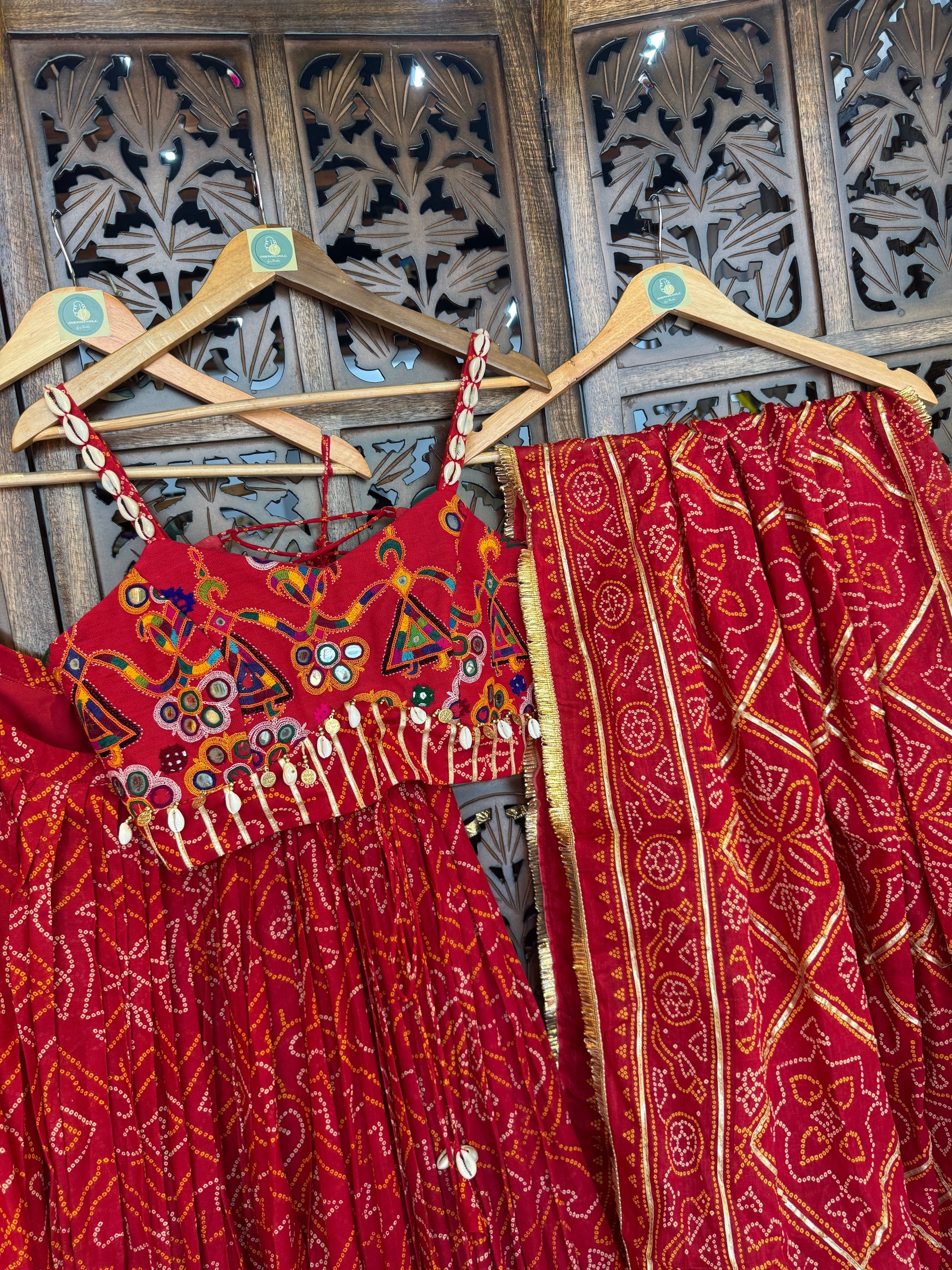 RED BANDHANI CHANIYA CHOLI RAAS'25 HANDMADEAHOLIC BY MISHKA