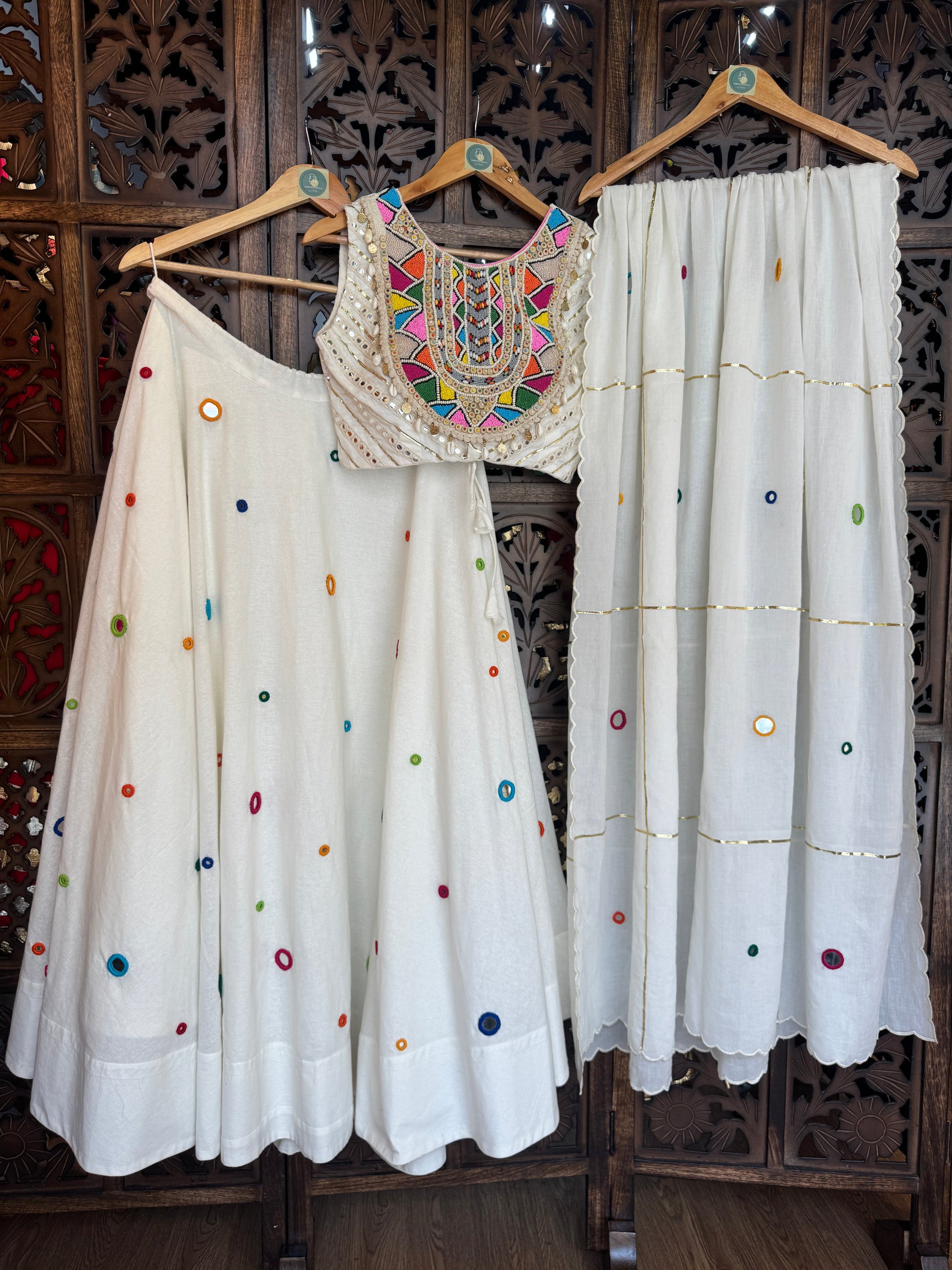 OFF WHITE MULTI MIRROR  CHANIYA CHOLI RAAS'25 HANDMADEAHOLIC BY MISHKA