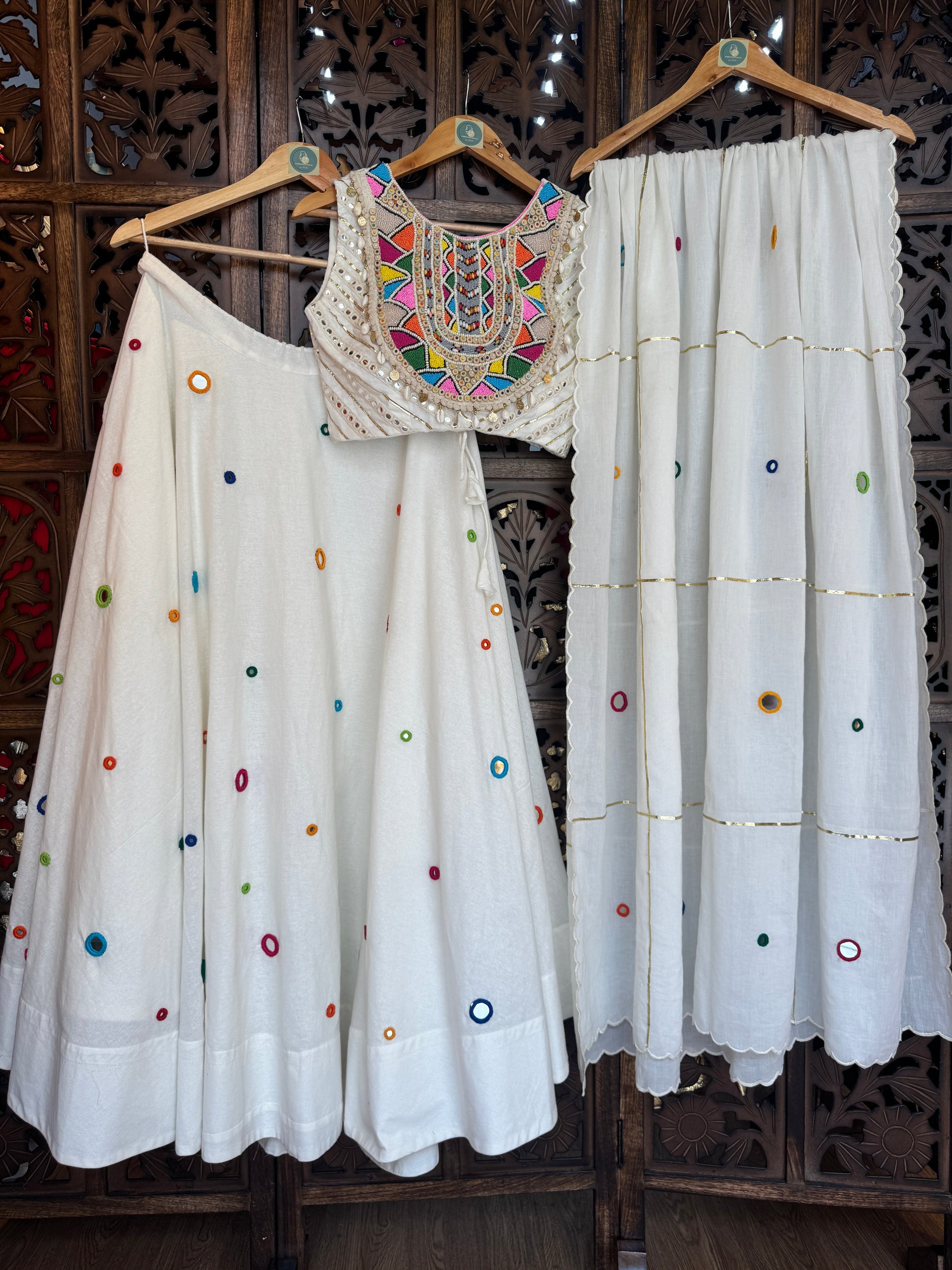 OFF WHITE MULTI MIRROR  CHANIYA CHOLI RAAS'25 HANDMADEAHOLIC BY MISHKA