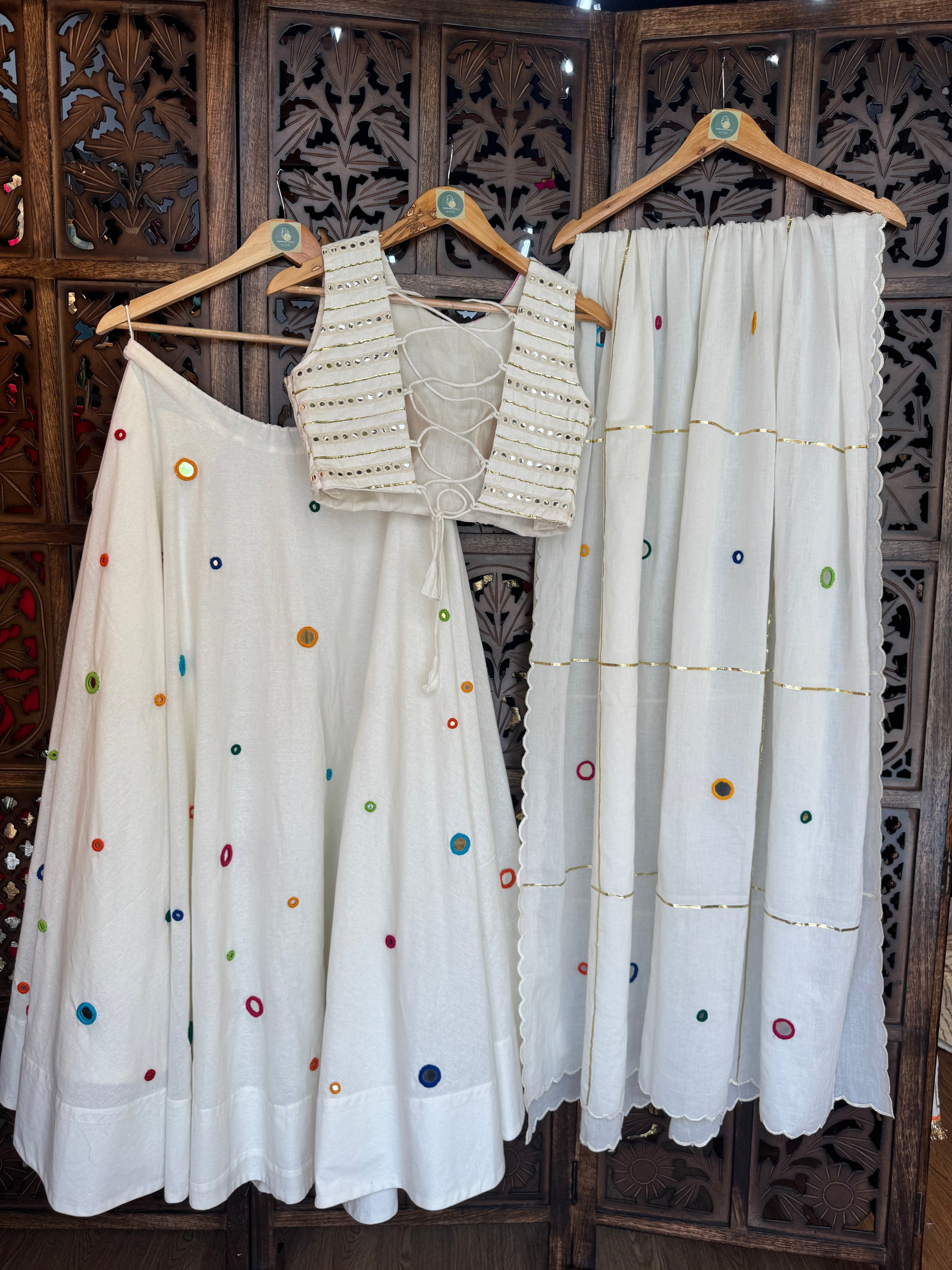 OFF WHITE MULTI MIRROR  CHANIYA CHOLI RAAS'25 HANDMADEAHOLIC BY MISHKA