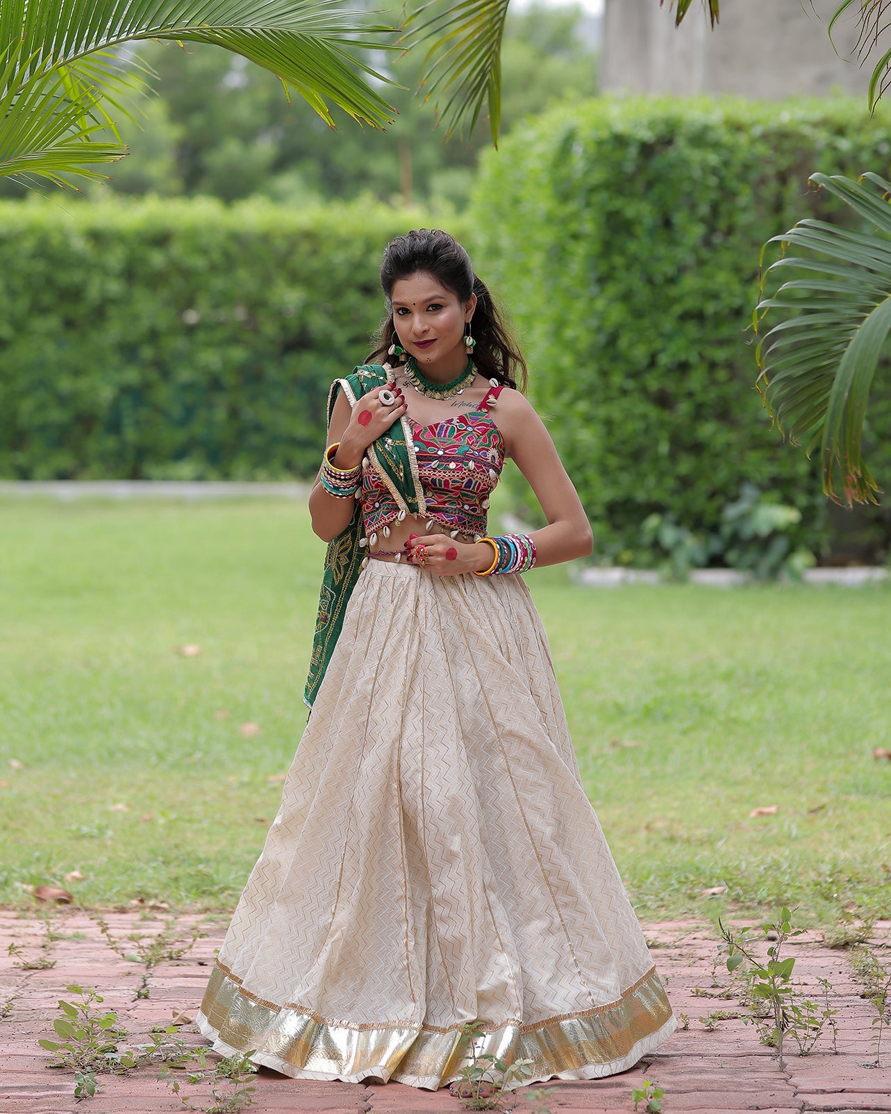 OFF WHITE AND MAROON CHANIYA CHOLI HANDMADEAHOLIC BY MISHKA