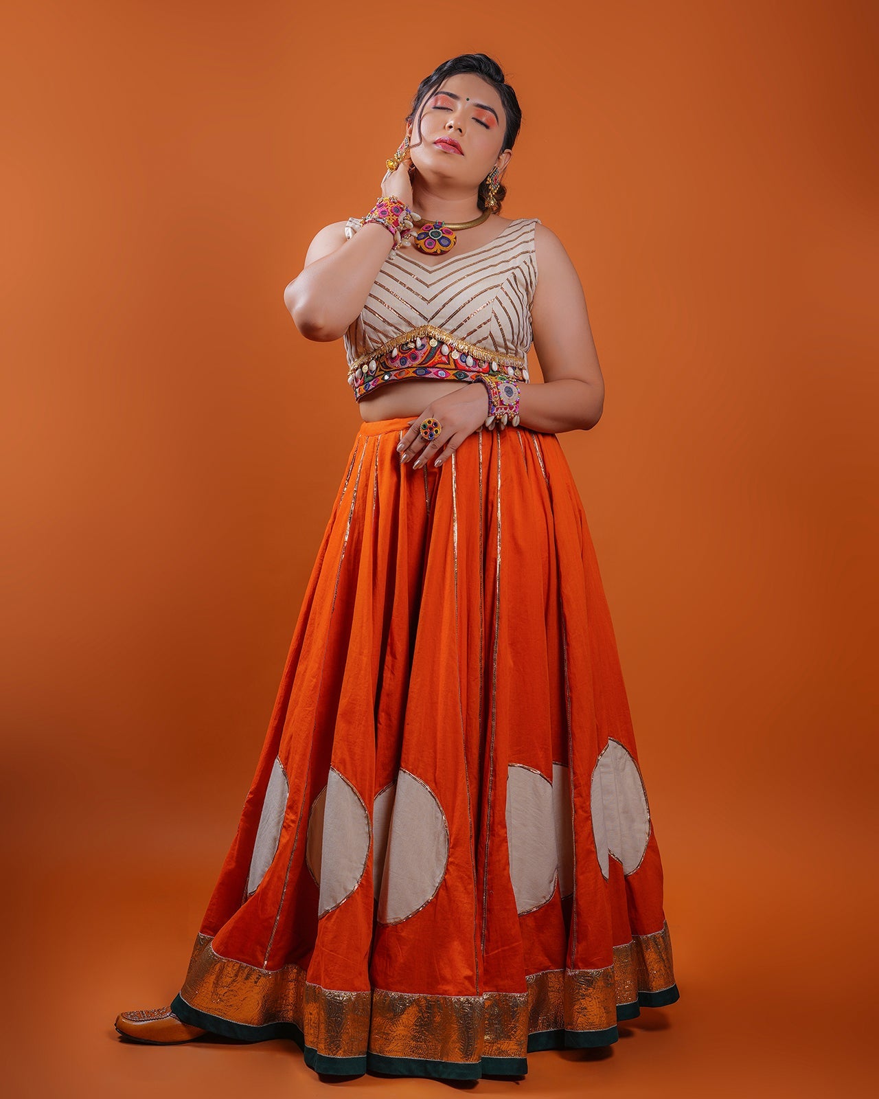 RUST ORANGE CHANIYA CHOLI RAAS'25 HANDMADEAHOLIC BY MISHKA