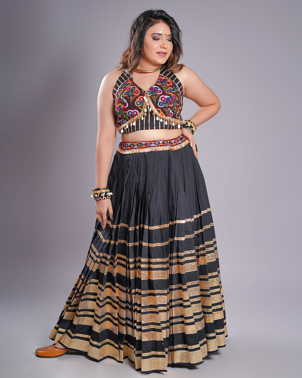 MULTI LAMPI BLACK CHANIYA CHOLI RAAS'25 HANDMADEAHOLIC BY MISHKA
