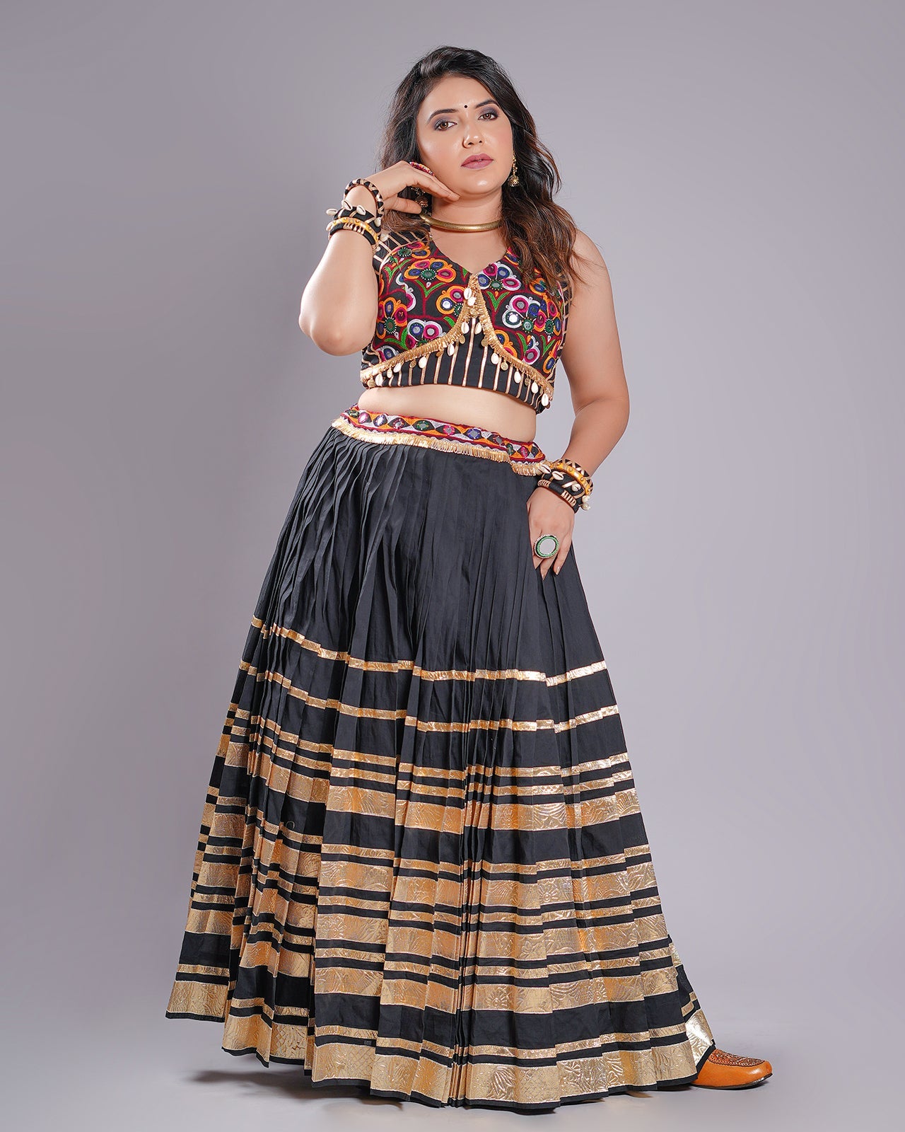 MULTI LAMPI BLACK CHANIYA CHOLI RAAS'25 HANDMADEAHOLIC BY MISHKA