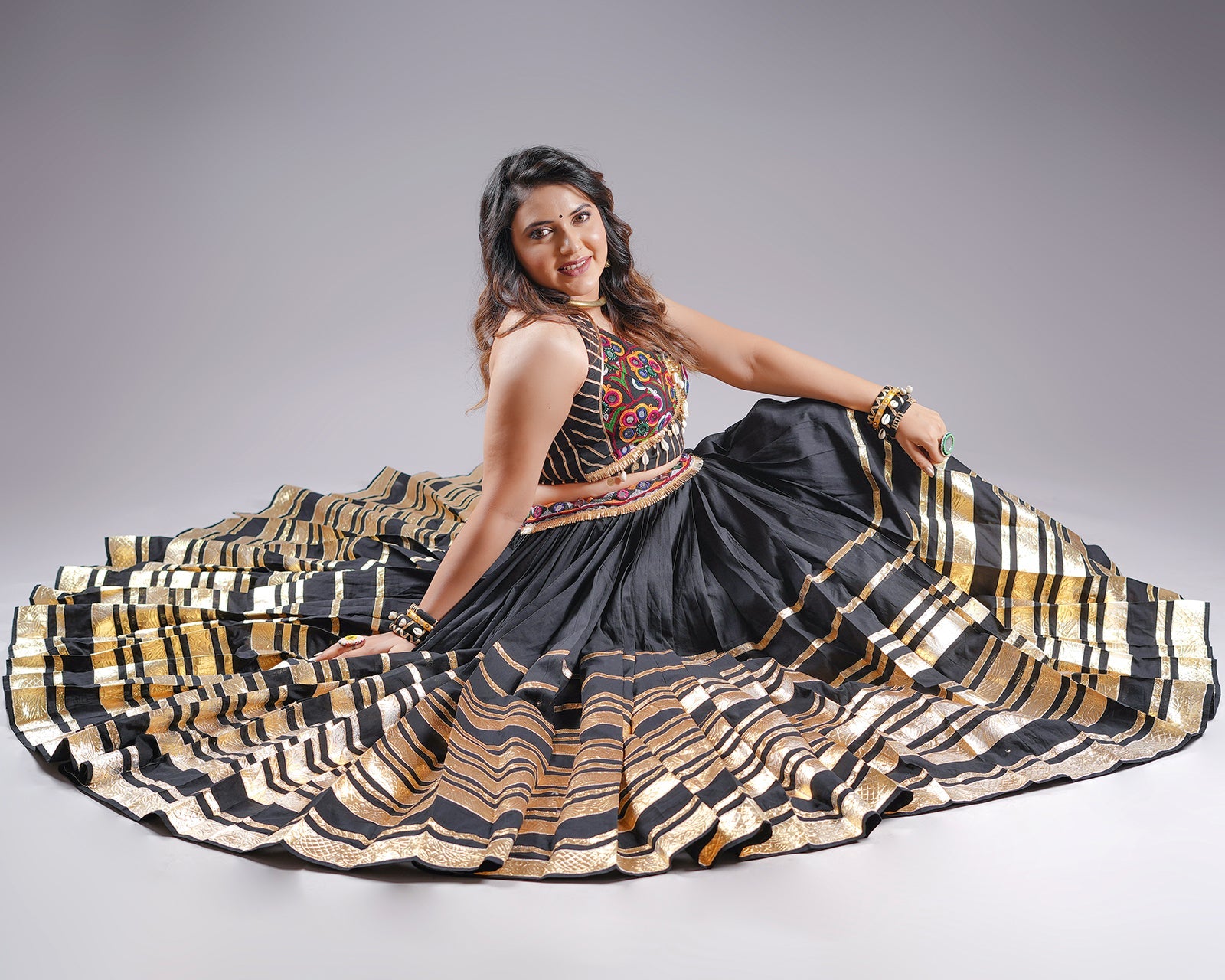 MULTI LAMPI BLACK CHANIYA CHOLI RAAS'25 HANDMADEAHOLIC BY MISHKA