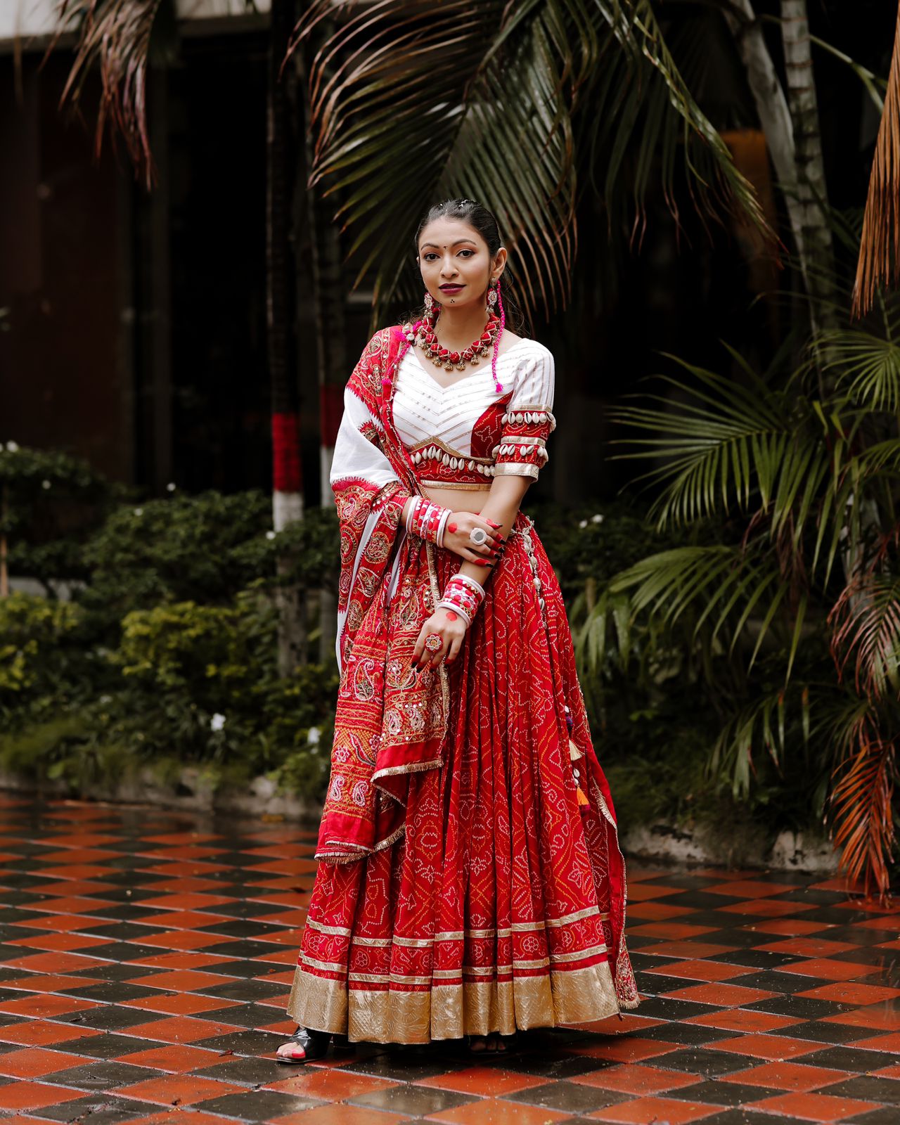 RED BANDHANI CHANIYA CHOLI – handmadeaholicmishka - Main Image