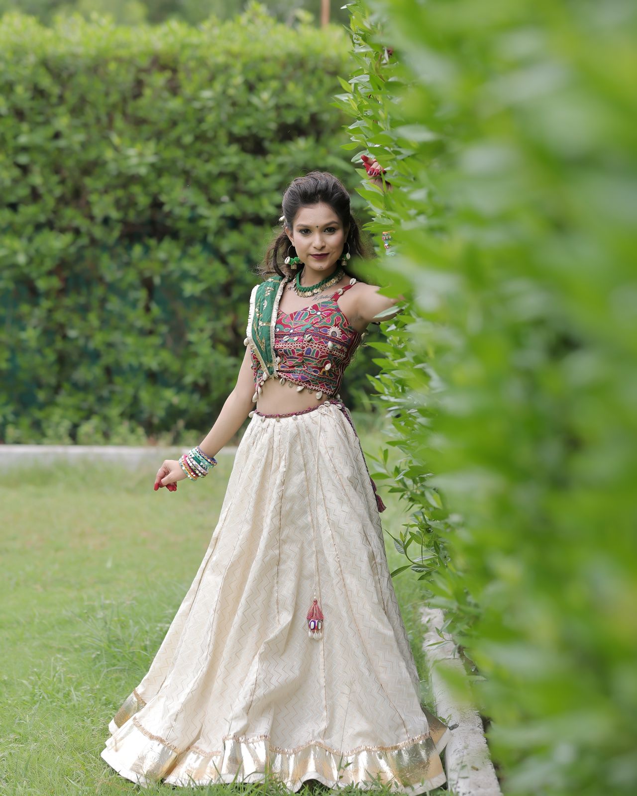 OFF WHITE AND MAROON CHANIYA CHOLI HANDMADEAHOLIC BY MISHKA