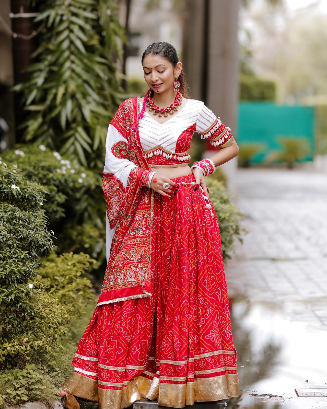 RED BANDHANI CHANIYA CHOLI HANDMADEAHOLIC BY MISHKA