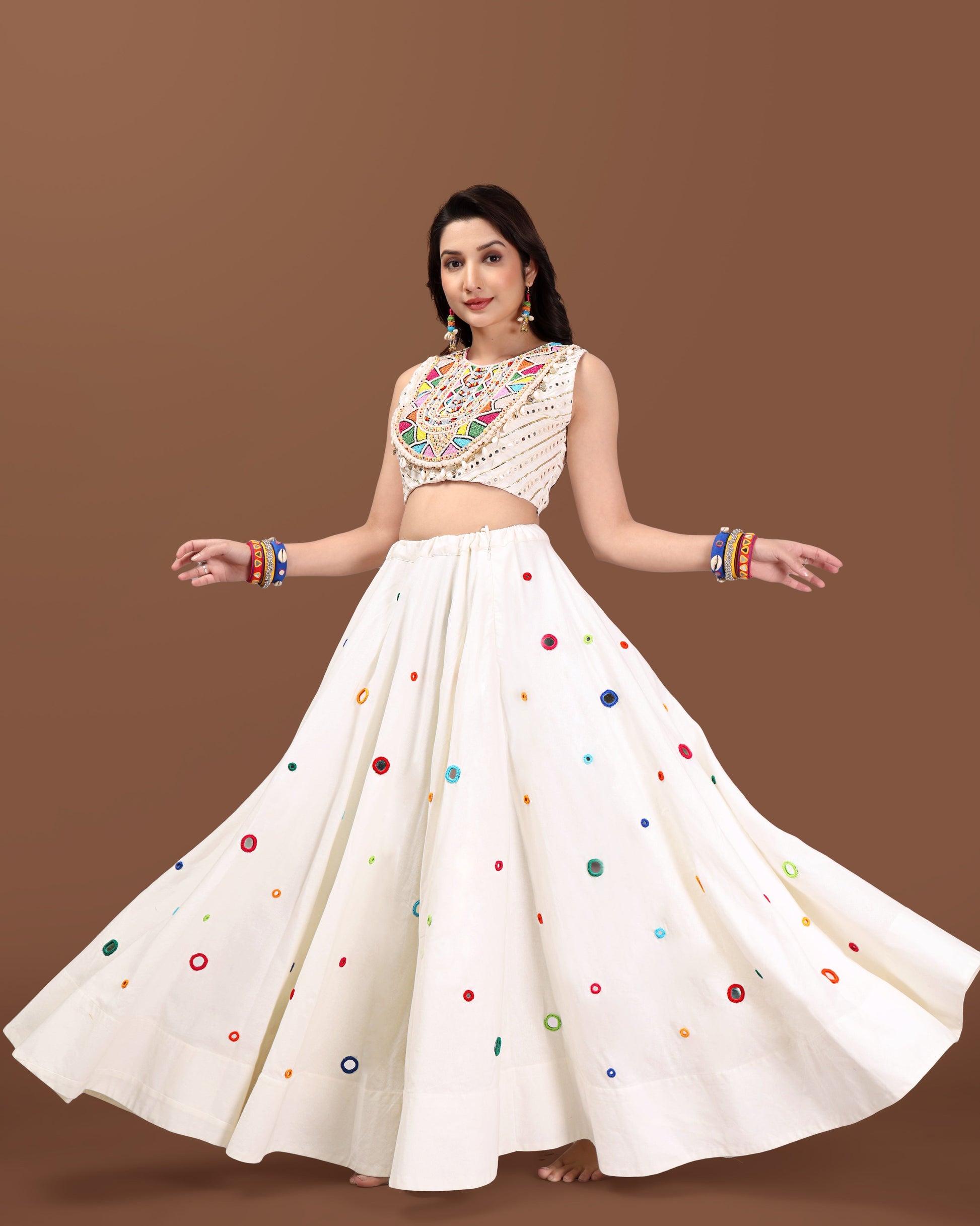 OFF WHITE MULTI MIRROR  CHANIYA CHOLI RAAS'25 HANDMADEAHOLIC BY MISHKA