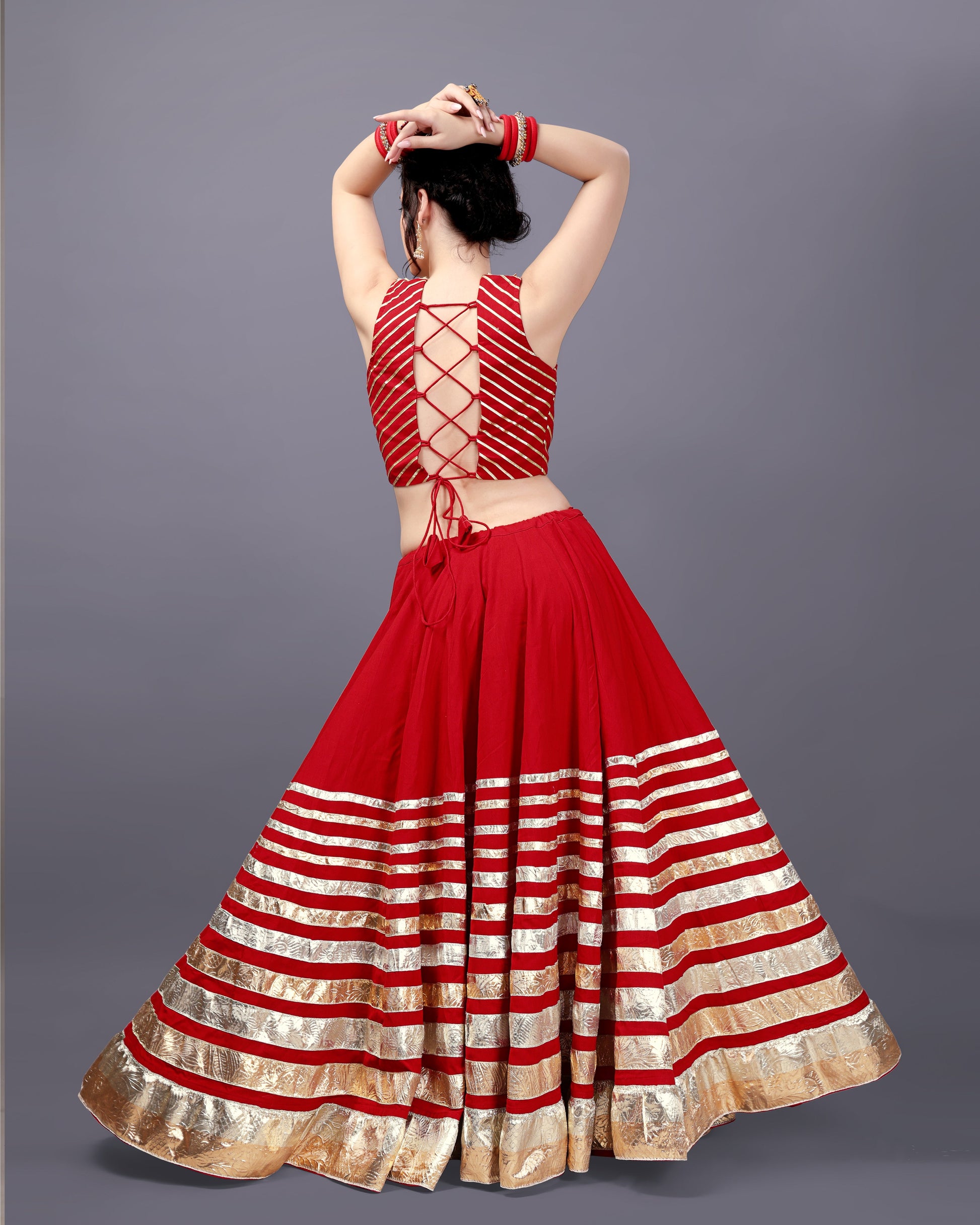 RED AND SKIN MIRROR CHANIYA CHOLI RAAS'25 HANDMADEAHOLIC BY MISHKA