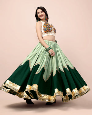 GREEN SKIRT WITH WHITE BLOUSE CHANIYA CHOLI RAAS'25 HANDMADEAHOLIC BY MISHKA