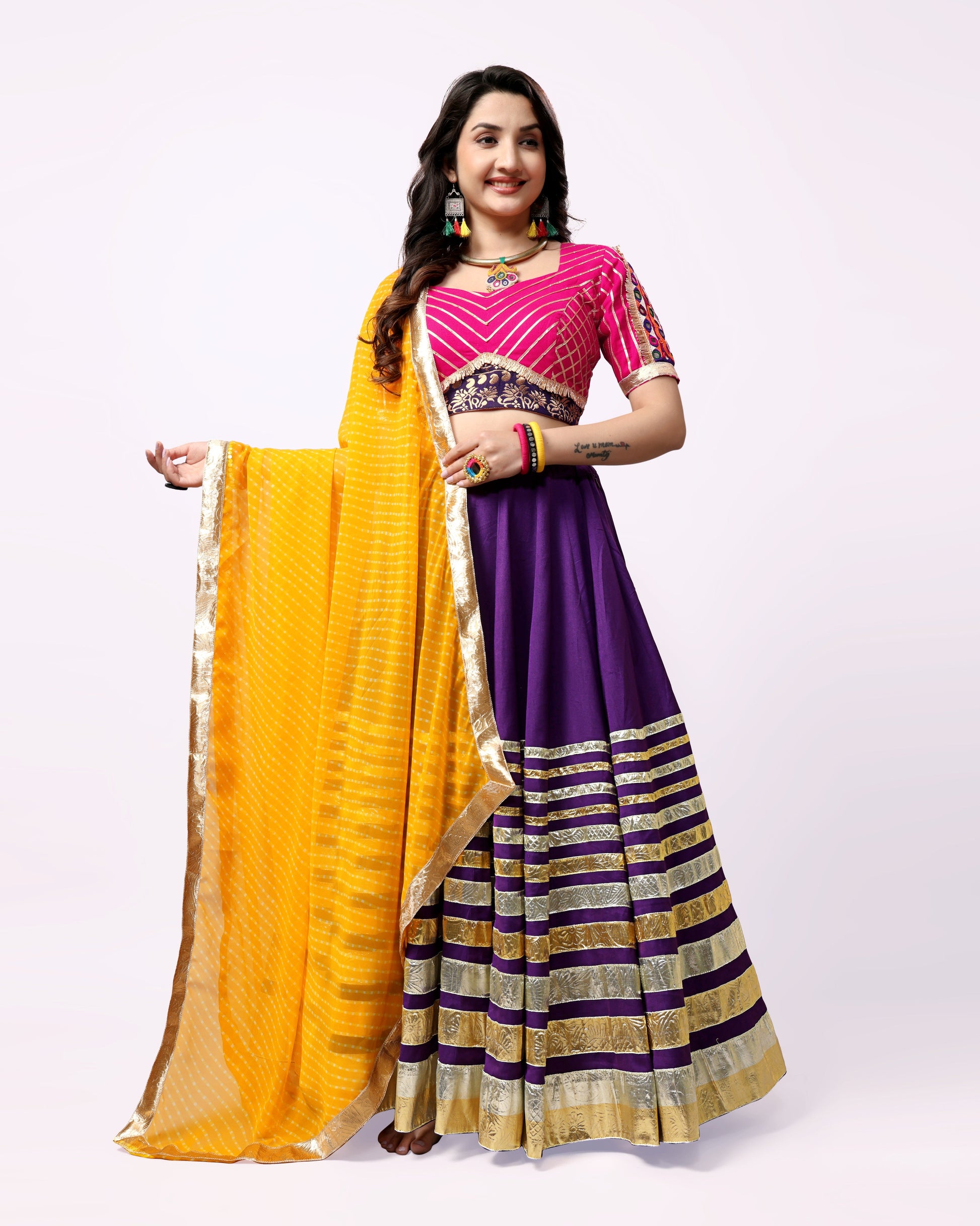 PURPLE LAMPI SKIRT WITH PINK BLOUSE CHANIYA CHOLI RAAS'25 HANDMADEAHOLIC BY MISHKA